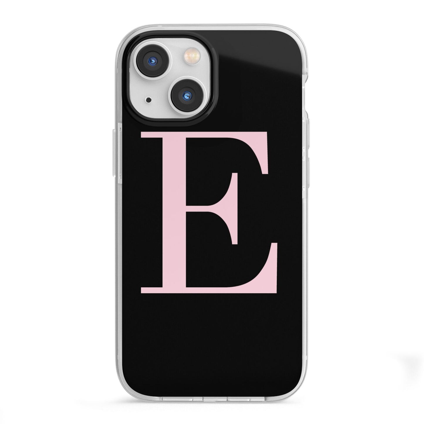 Black with Pink Personalised Monogram iPhone 13 Mini TPU Impact Case with White Edges