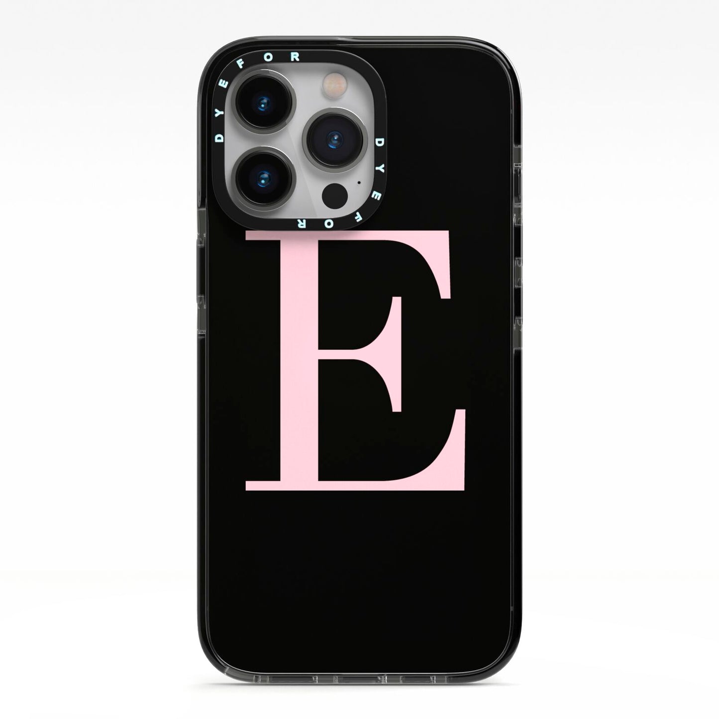 Black with Pink Personalised Monogram iPhone 13 Pro Black Impact Case on Silver phone