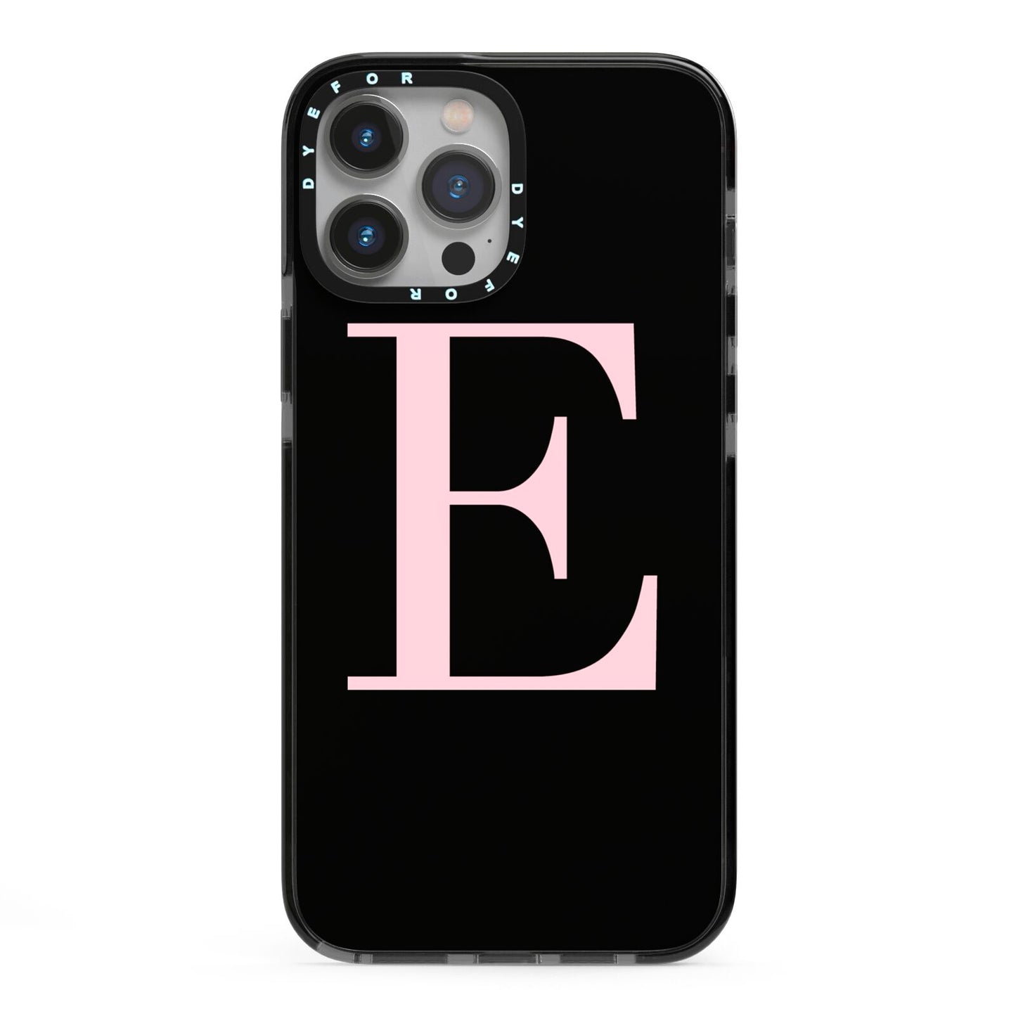 Black with Pink Personalised Monogram iPhone 13 Pro Max Black Impact Case on Silver phone