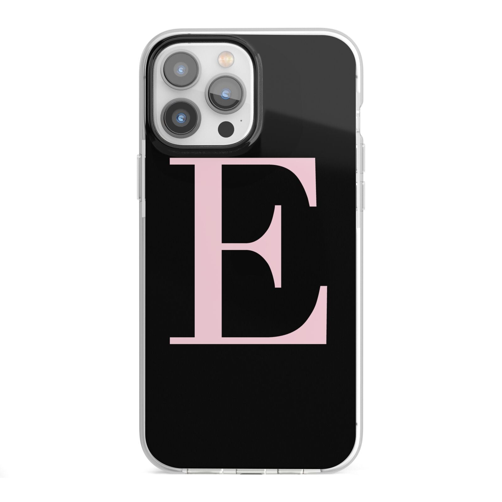 Black with Pink Personalised Monogram iPhone 13 Pro Max TPU Impact Case with White Edges