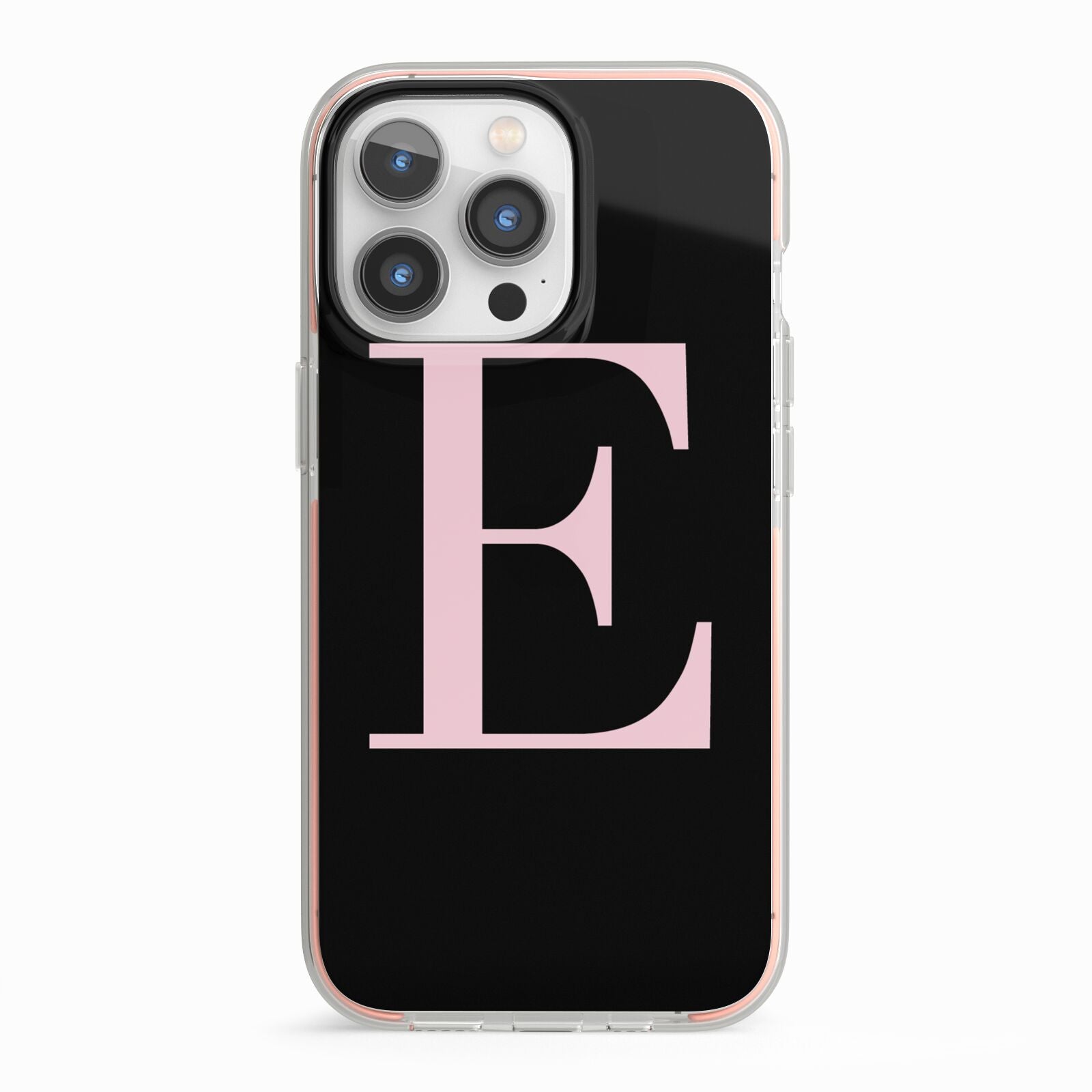 Black with Pink Personalised Monogram iPhone 13 Pro TPU Impact Case with Pink Edges