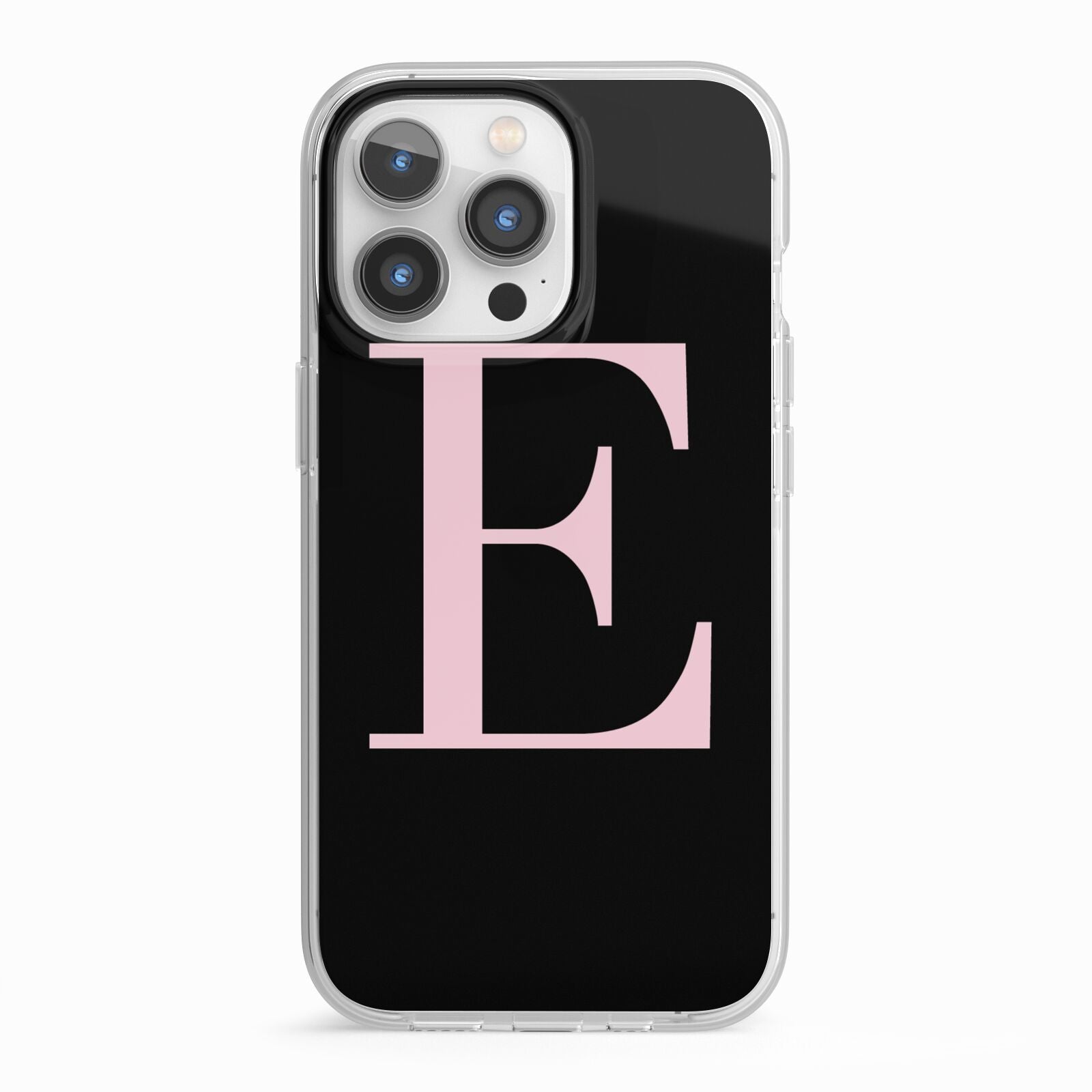 Black with Pink Personalised Monogram iPhone 13 Pro TPU Impact Case with White Edges