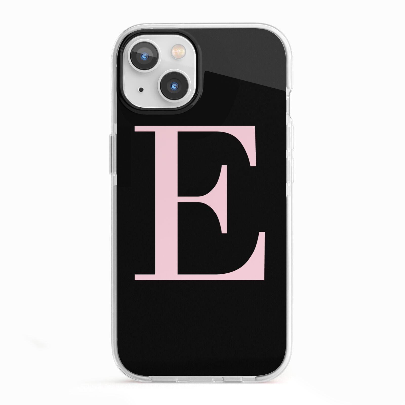 Black with Pink Personalised Monogram iPhone 13 TPU Impact Case with White Edges