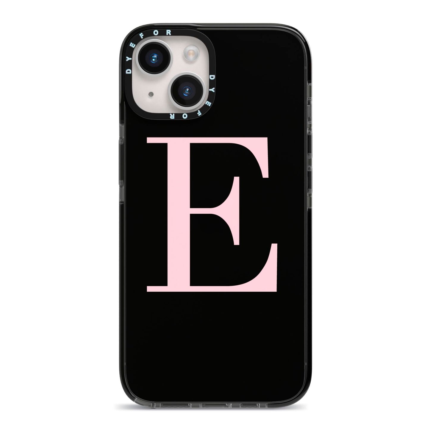 Black with Pink Personalised Monogram iPhone 14 Black Impact Case on Silver phone