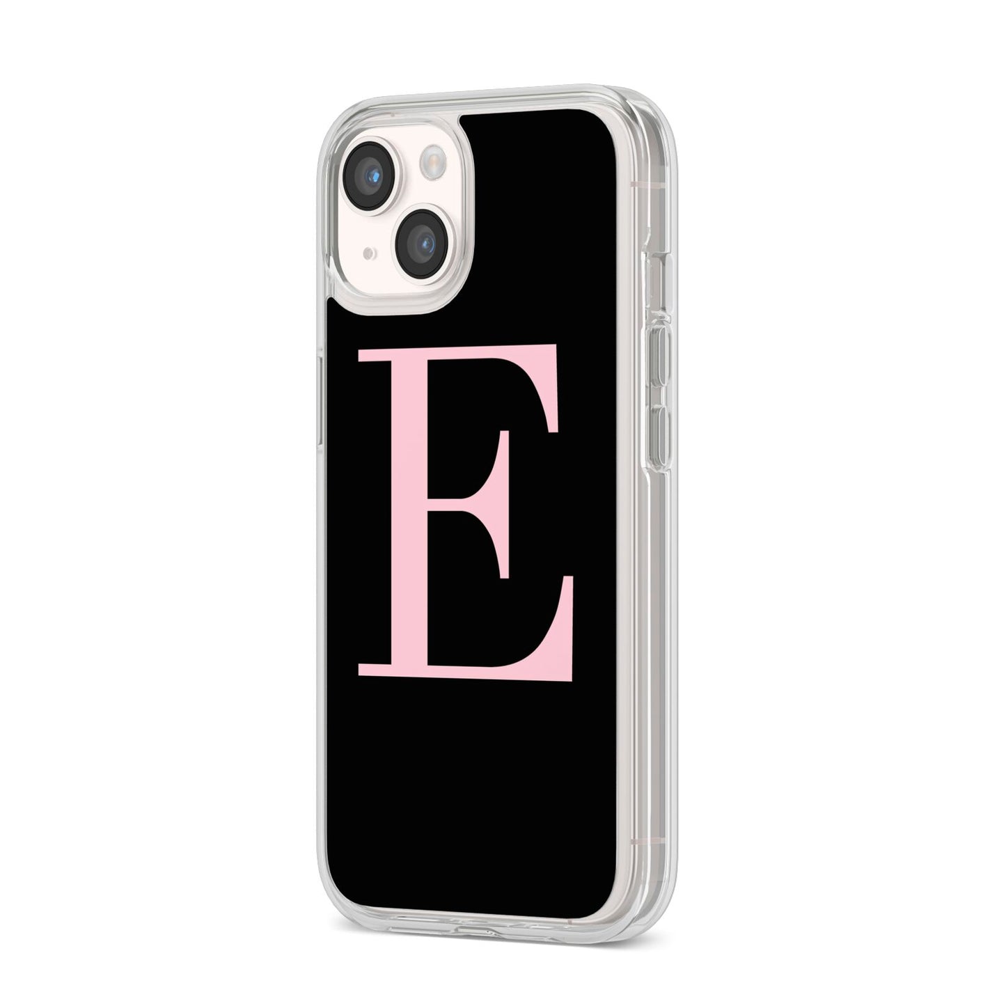 Black with Pink Personalised Monogram iPhone 14 Clear Tough Case Starlight Angled Image