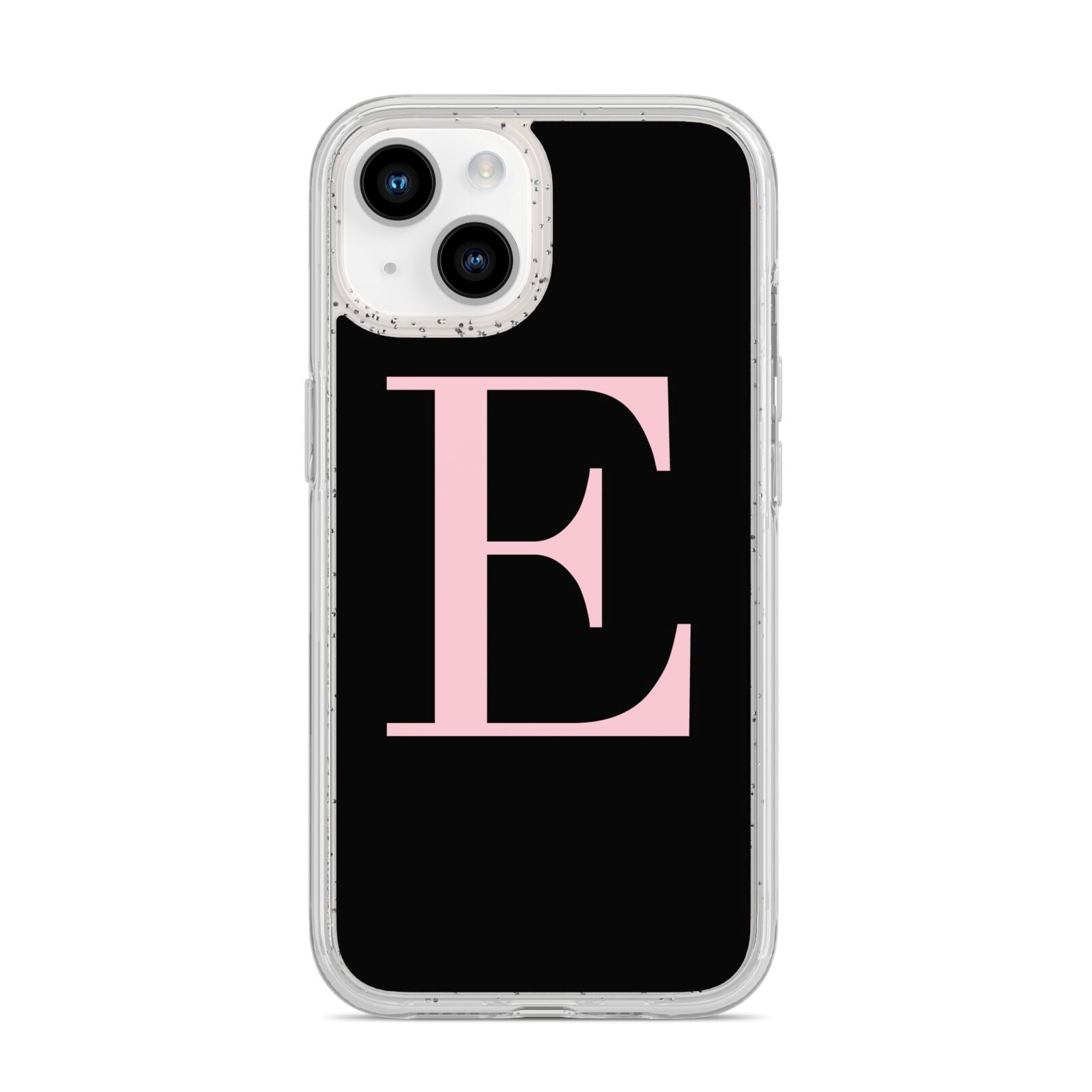 Black with Pink Personalised Monogram iPhone 14 Glitter Tough Case Starlight