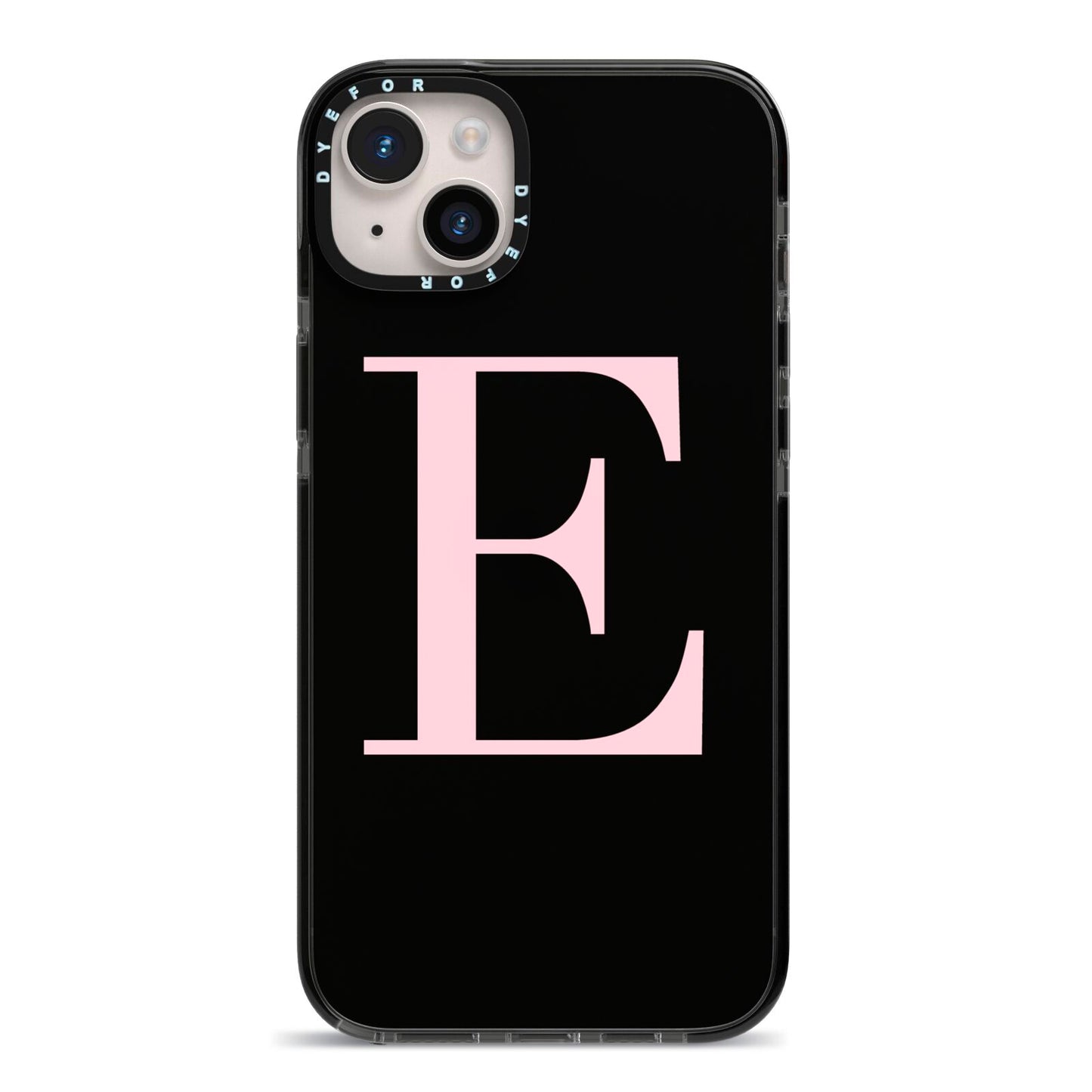 Black with Pink Personalised Monogram iPhone 14 Plus Black Impact Case on Silver phone