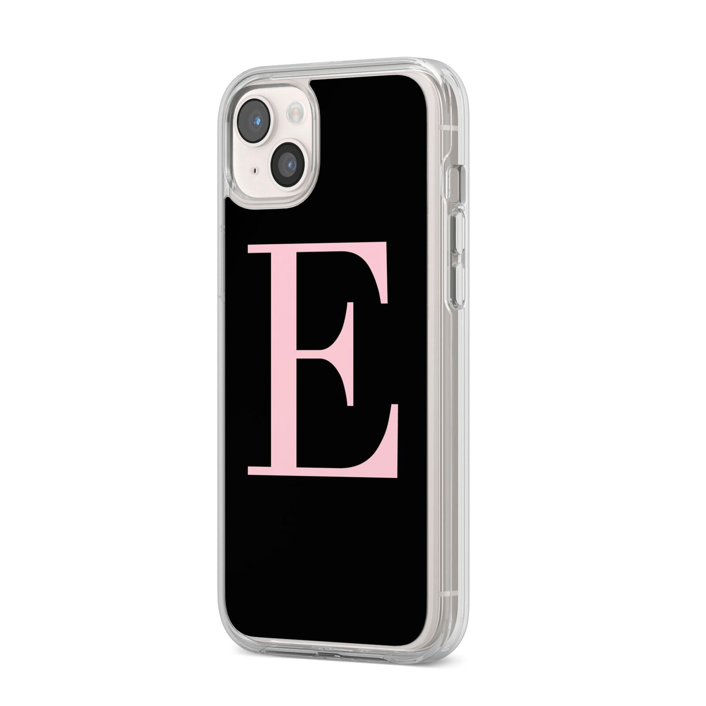 Black with Pink Personalised Monogram iPhone 14 Plus Clear Tough Case Starlight Angled Image