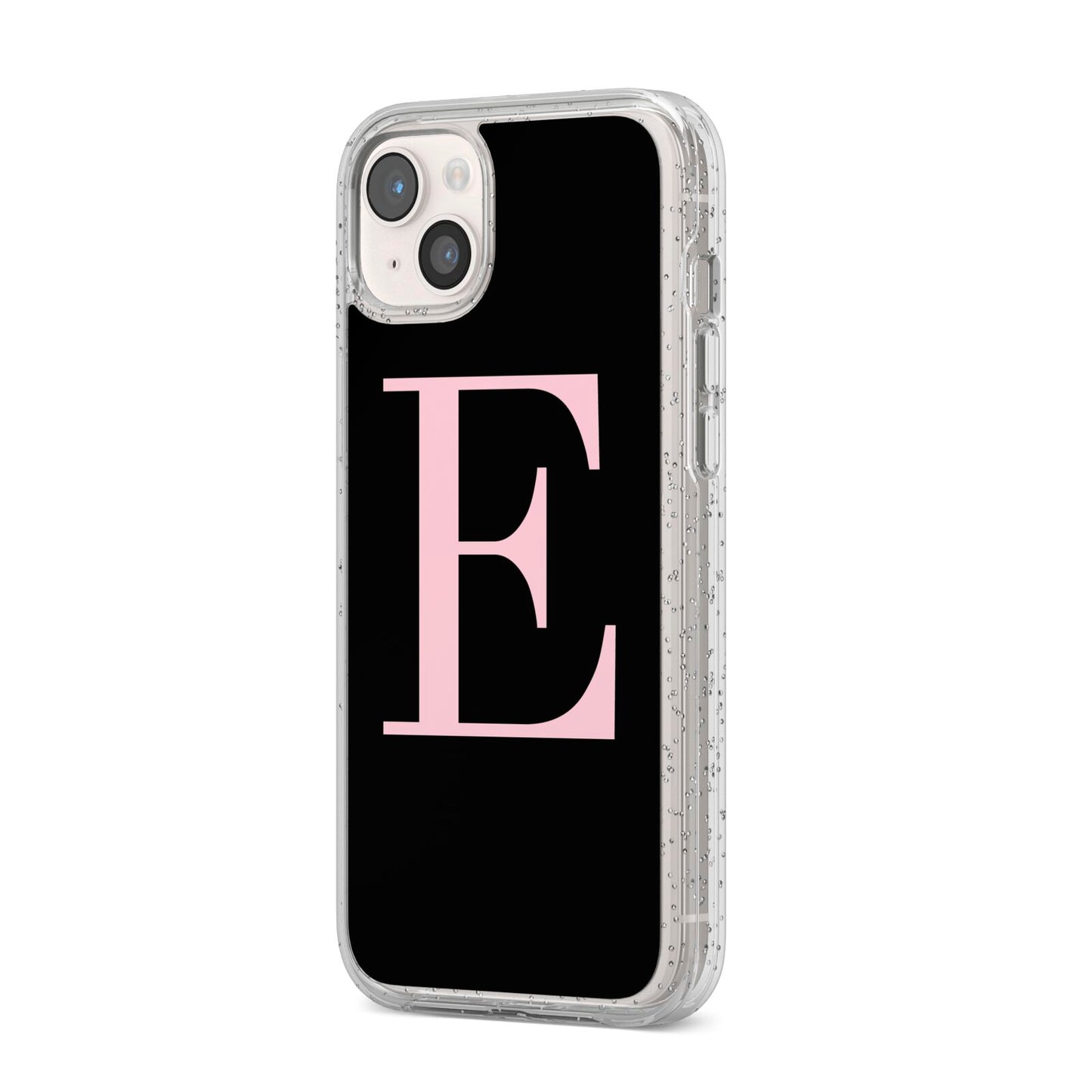 Black with Pink Personalised Monogram iPhone 14 Plus Glitter Tough Case Starlight Angled Image