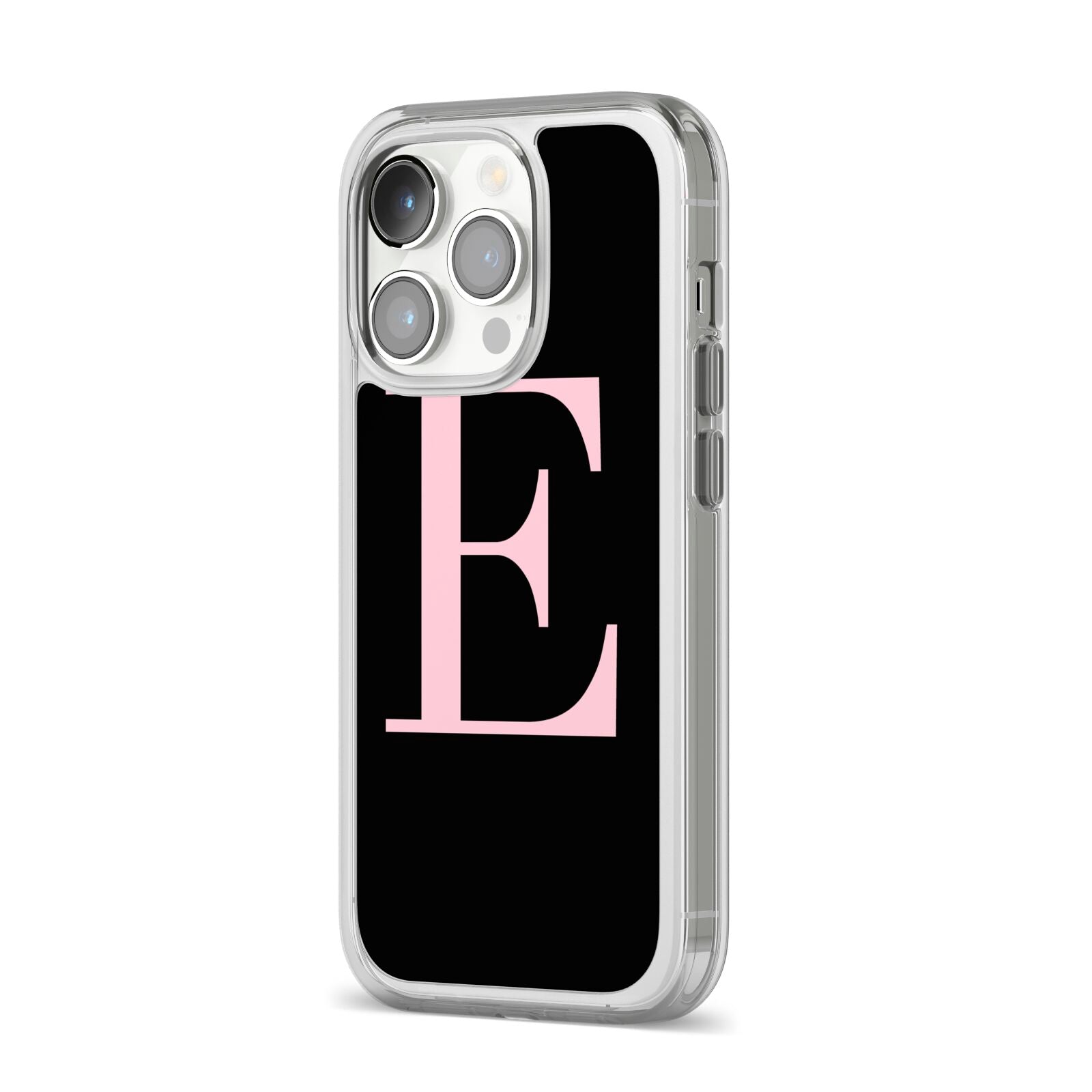 Black with Pink Personalised Monogram iPhone 14 Pro Clear Tough Case Silver Angled Image