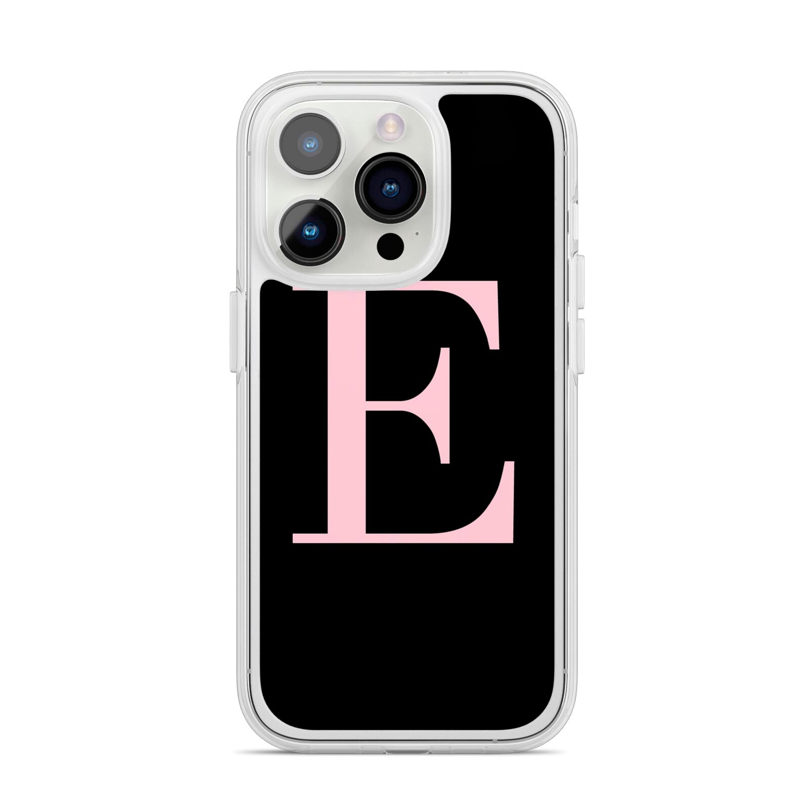 Black with Pink Personalised Monogram iPhone 14 Pro Clear Tough Case Silver