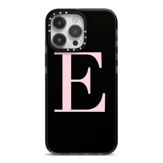 Black with Pink Personalised Monogram iPhone 14 Pro Max Black Impact Case on Silver phone