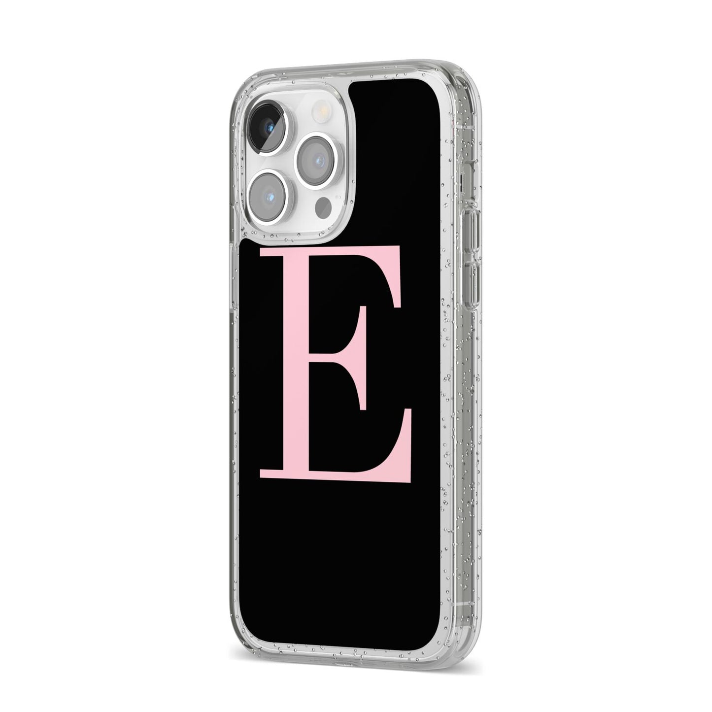 Black with Pink Personalised Monogram iPhone 14 Pro Max Glitter Tough Case Silver Angled Image