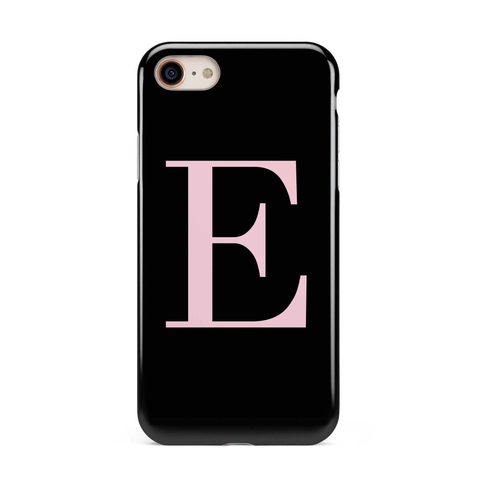 Black with Pink Personalised Monogram iPhone 8 3D Tough Case on Gold Phone