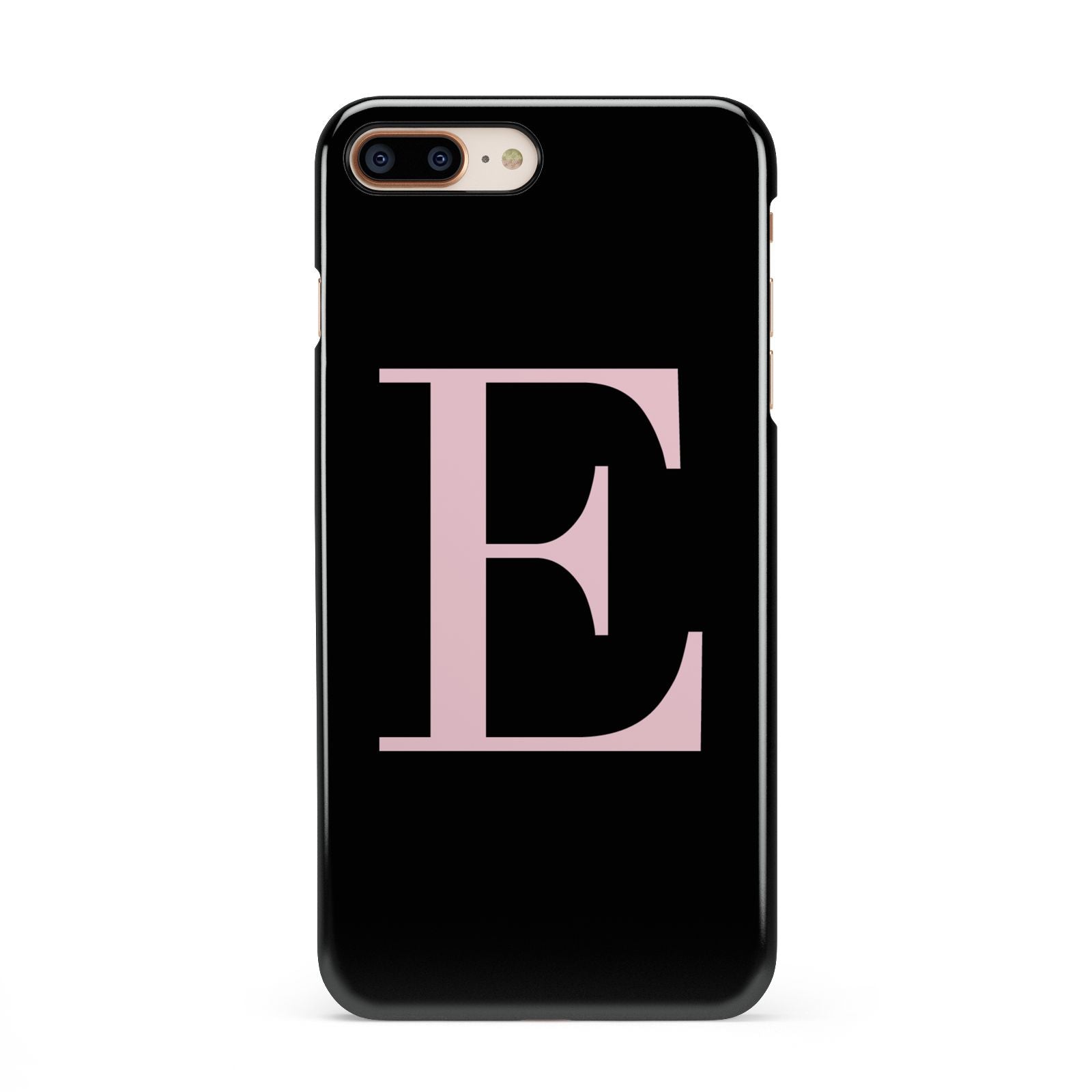 Black with Pink Personalised Monogram iPhone 8 Plus 3D Snap Case on Gold Phone