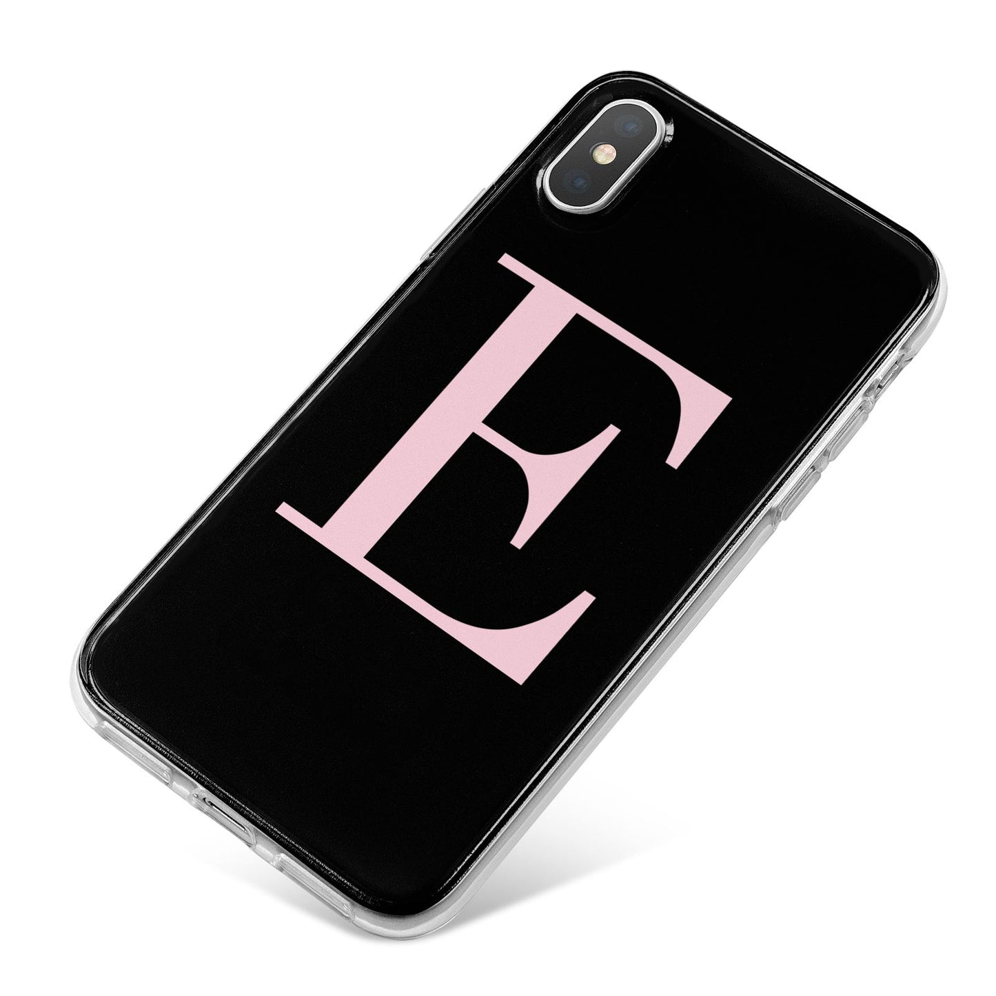 Black with Pink Personalised Monogram iPhone X Bumper Case on Silver iPhone