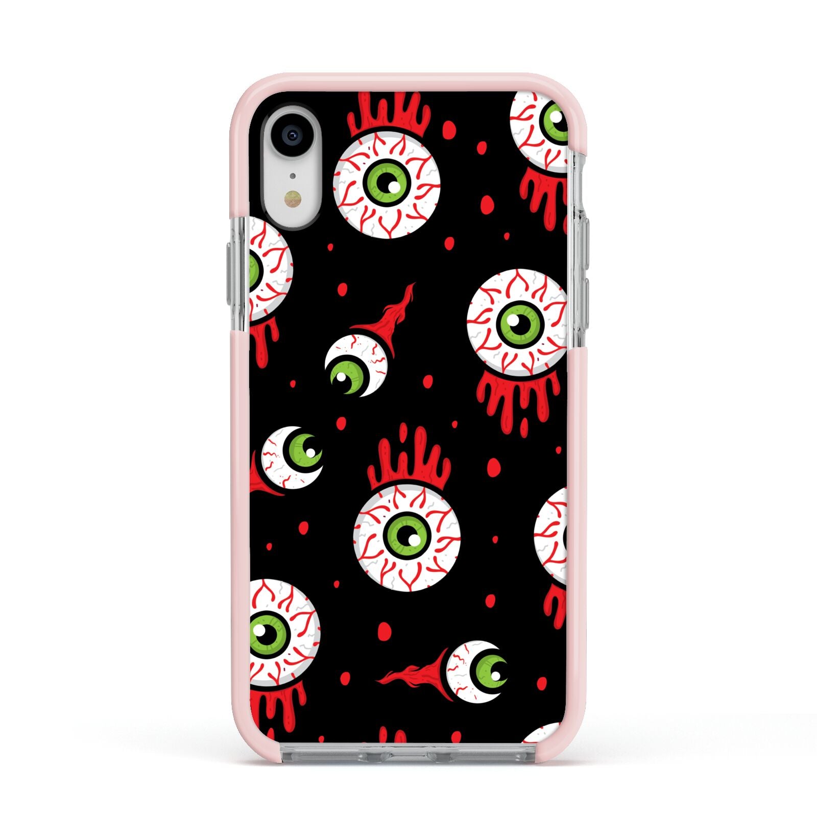 Bleeding Eyeballs Apple iPhone XR Impact Case Pink Edge on Silver Phone