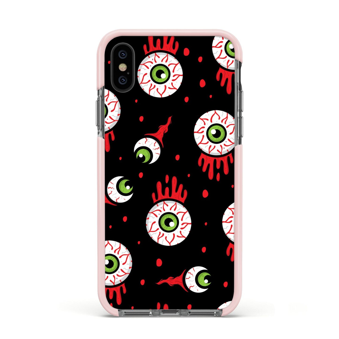 Bleeding Eyeballs Apple iPhone Xs Impact Case Pink Edge on Black Phone