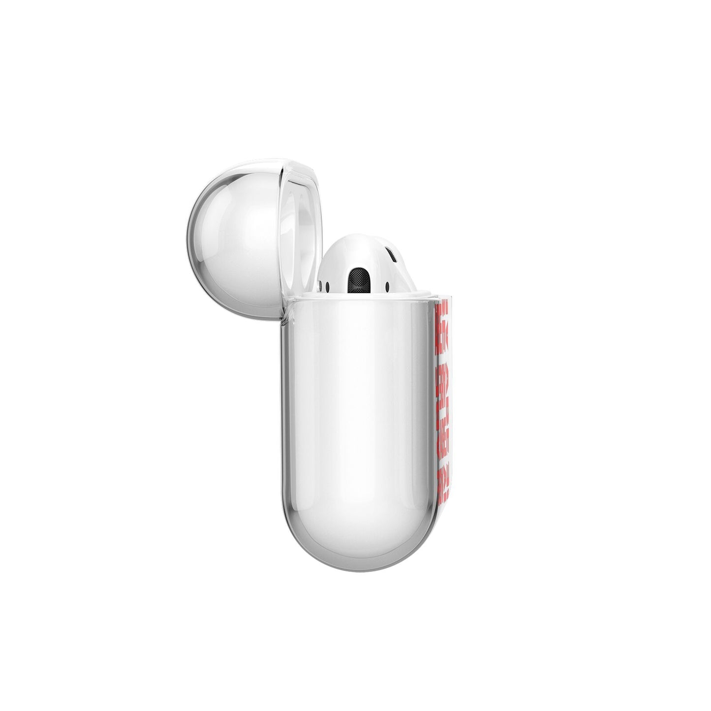 Block Red Custom Text AirPods Case Side Angle