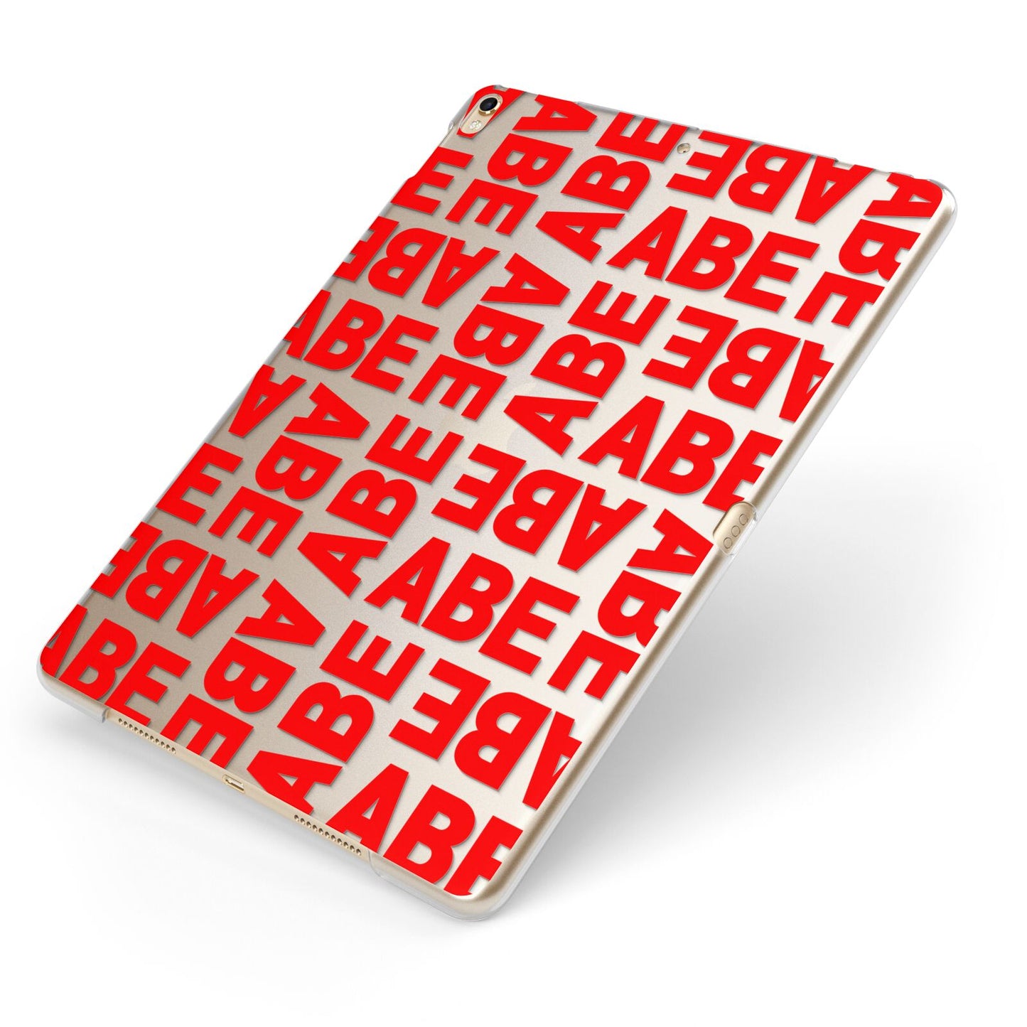 Block Red Custom Text Apple iPad Case on Gold iPad Side View