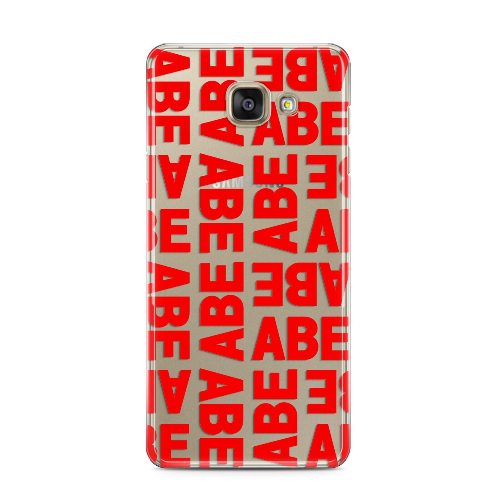 Block Red Custom Text Samsung Galaxy A3 2016 Case on gold phone