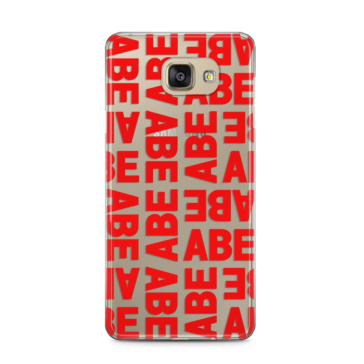 Block Red Custom Text Samsung Galaxy A5 2016 Case on gold phone