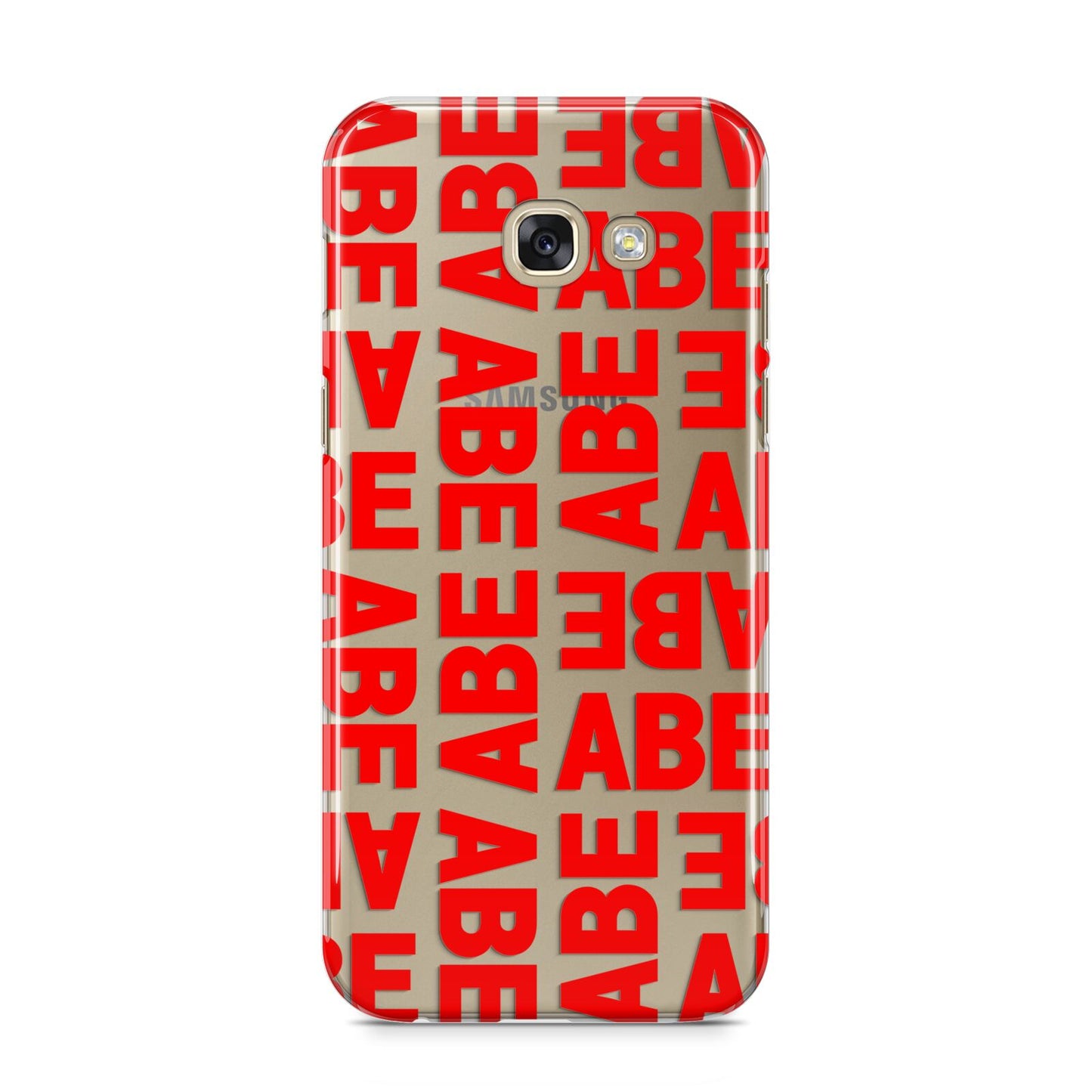 Block Red Custom Text Samsung Galaxy A5 2017 Case on gold phone