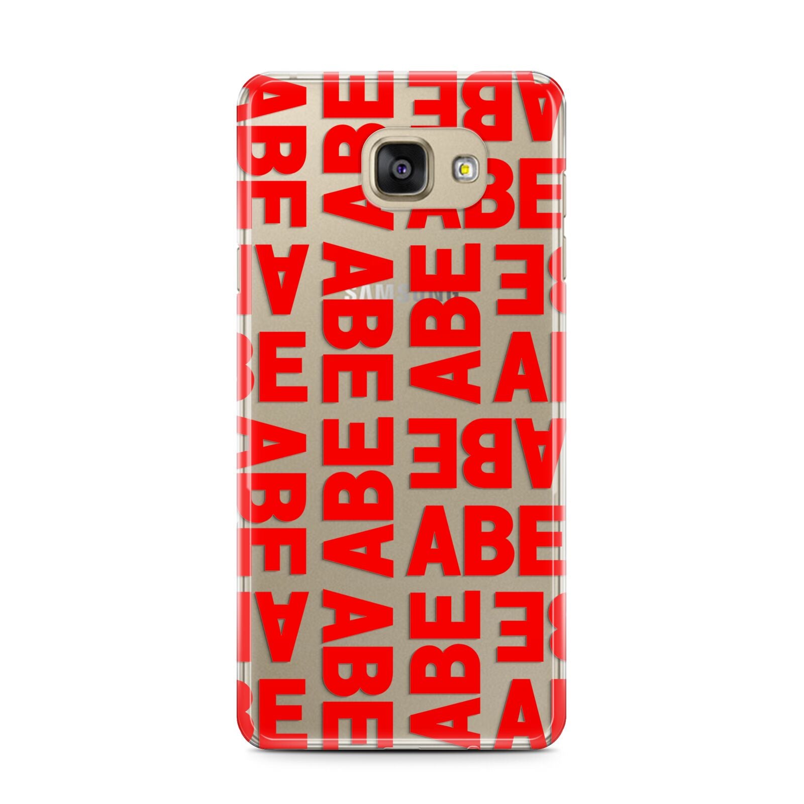 Block Red Custom Text Samsung Galaxy A7 2016 Case on gold phone