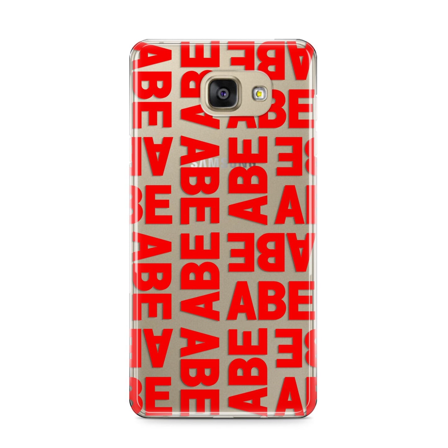 Block Red Custom Text Samsung Galaxy A9 2016 Case on gold phone