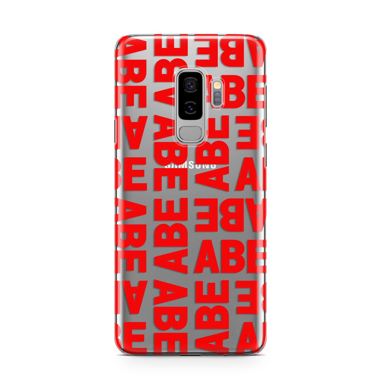 Block Red Custom Text Samsung Galaxy S9 Plus Case on Silver phone