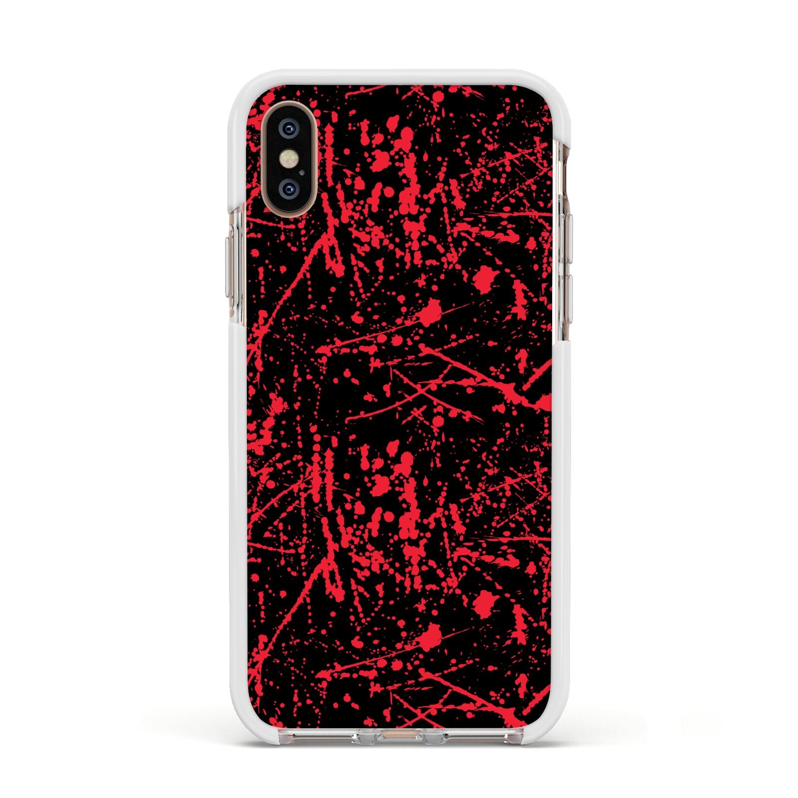 Blood Splatters Apple iPhone Xs Impact Case White Edge on Gold Phone