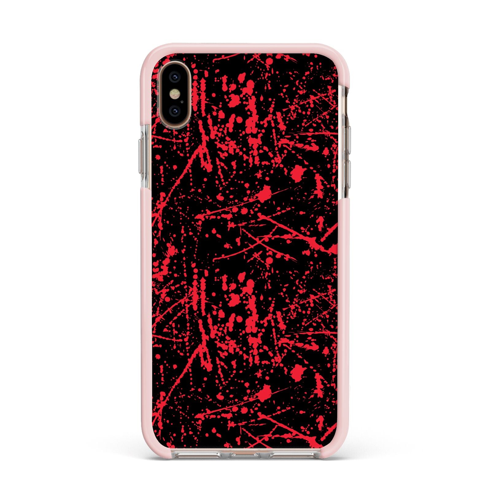 Blood Splatters Apple iPhone Xs Max Impact Case Pink Edge on Gold Phone