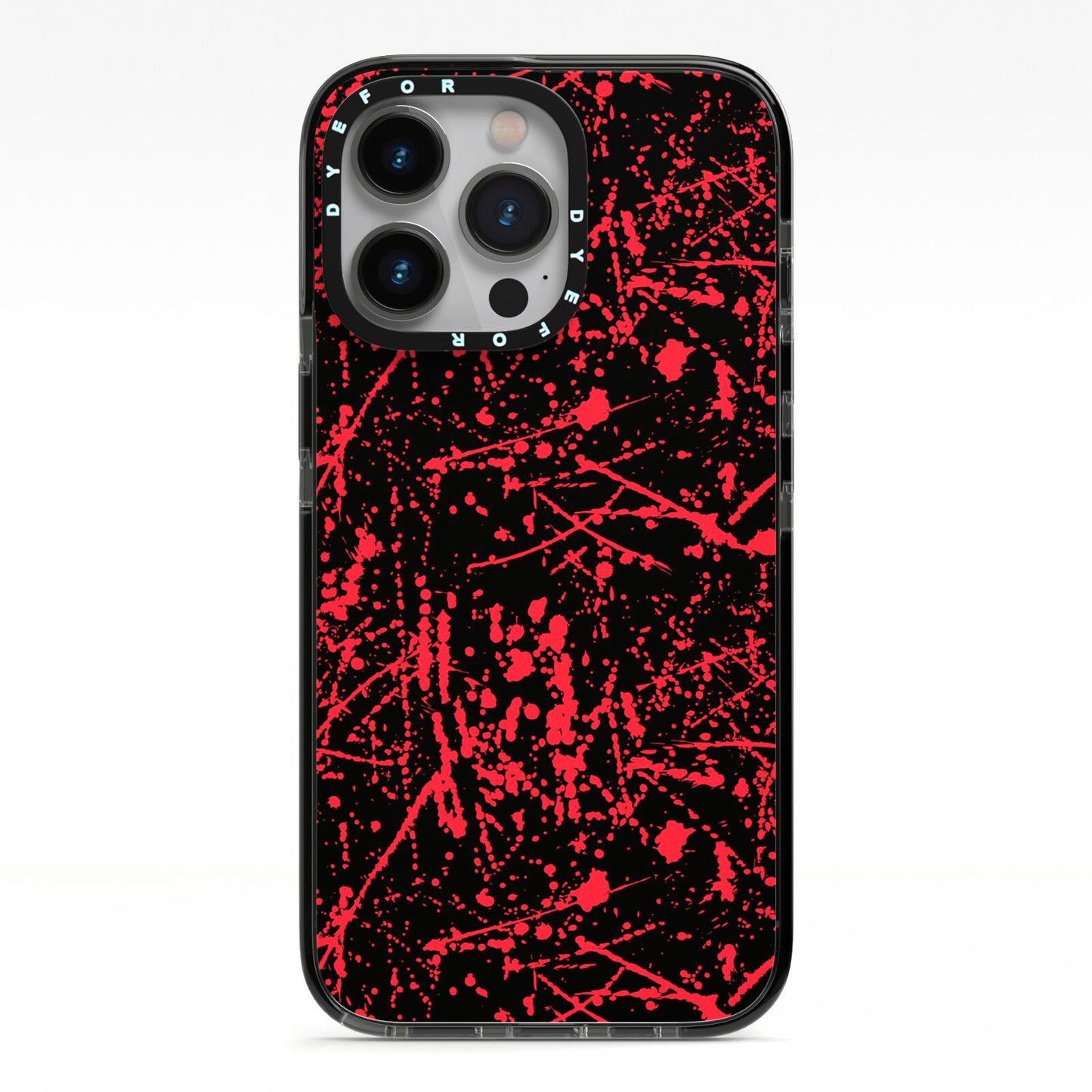 Blood Splatters iPhone 13 Pro Black Impact Case on Silver phone