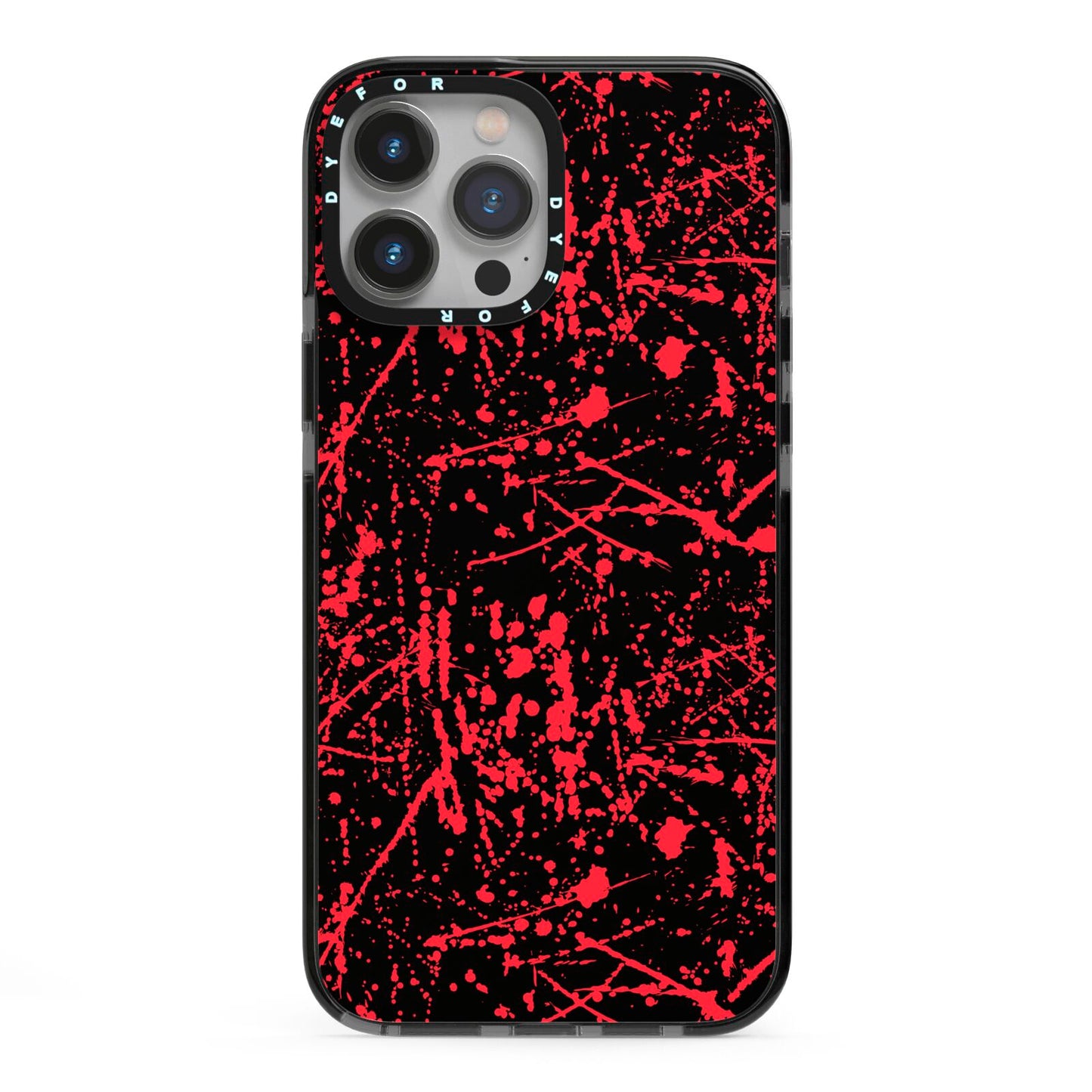 Blood Splatters iPhone 13 Pro Max Black Impact Case on Silver phone