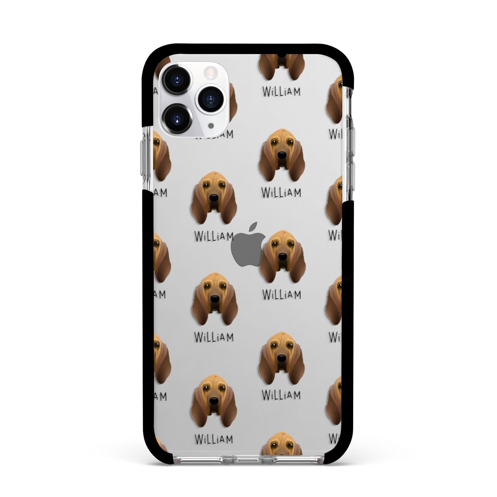 Bloodhound Icon with Name Apple iPhone 11 Pro Max in Silver with Black Impact Case