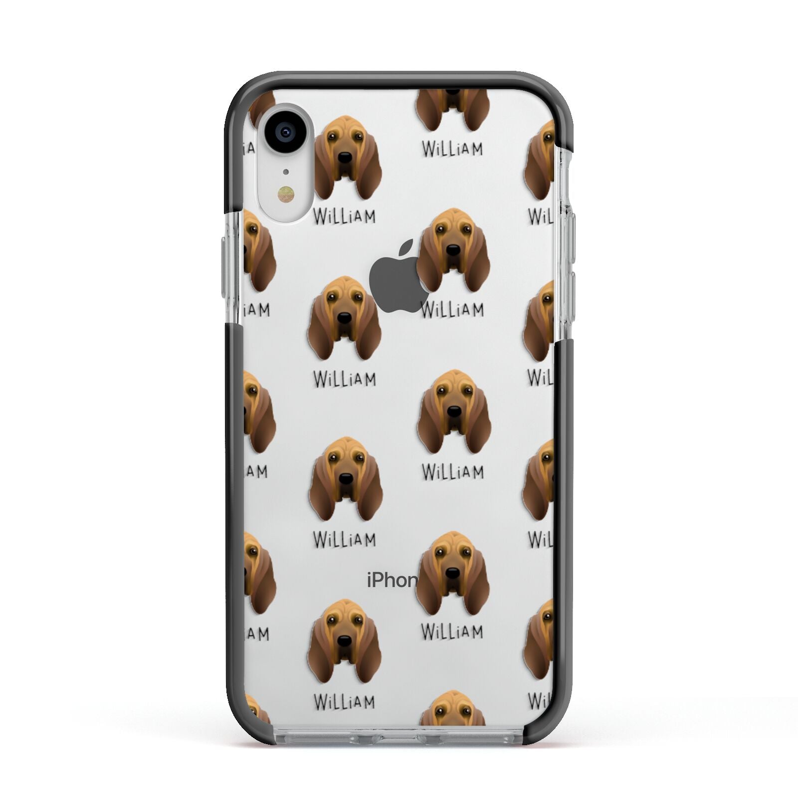Bloodhound Icon with Name Apple iPhone XR Impact Case Black Edge on Silver Phone