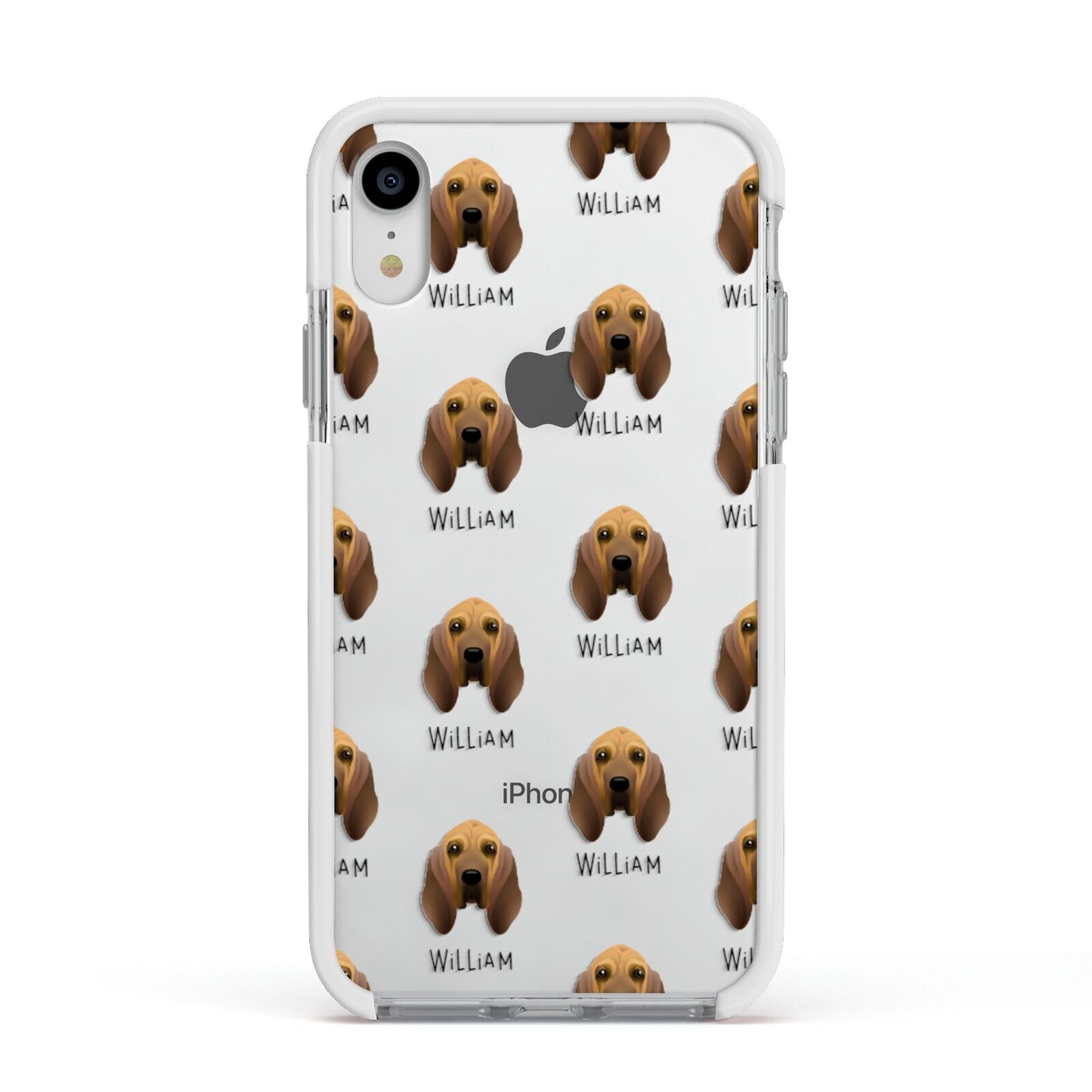 Bloodhound Icon with Name Apple iPhone XR Impact Case White Edge on Silver Phone