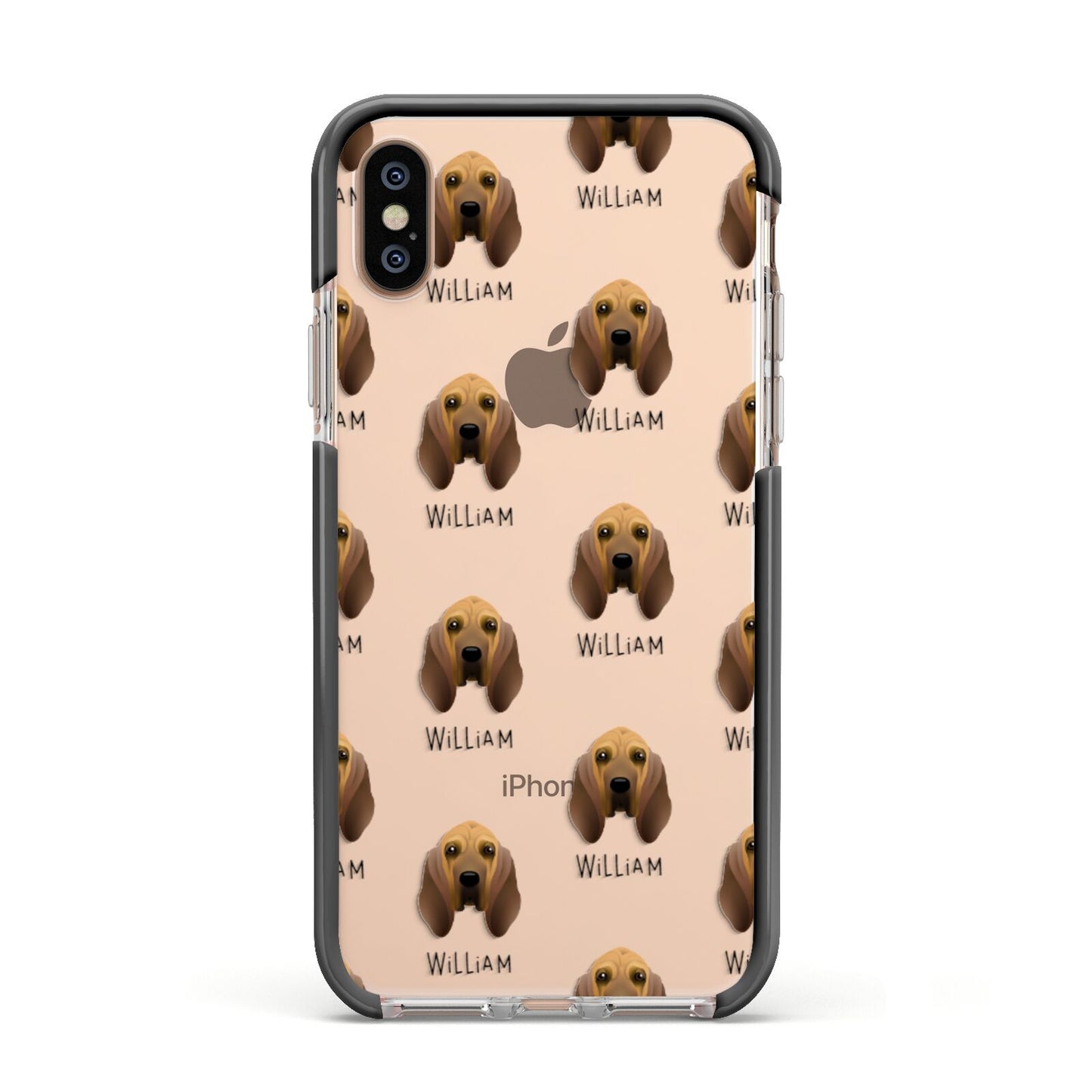 Bloodhound Icon with Name Apple iPhone Xs Impact Case Black Edge on Gold Phone