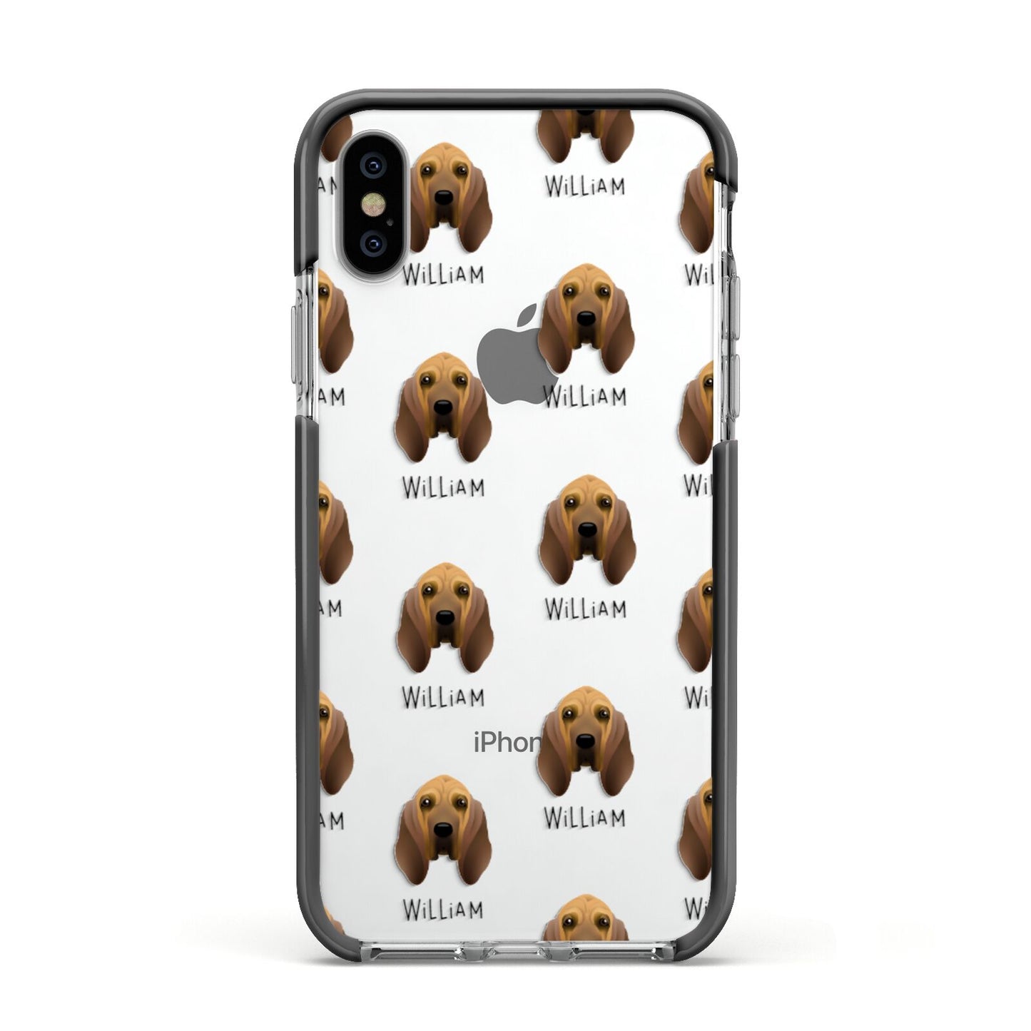 Bloodhound Icon with Name Apple iPhone Xs Impact Case Black Edge on Silver Phone