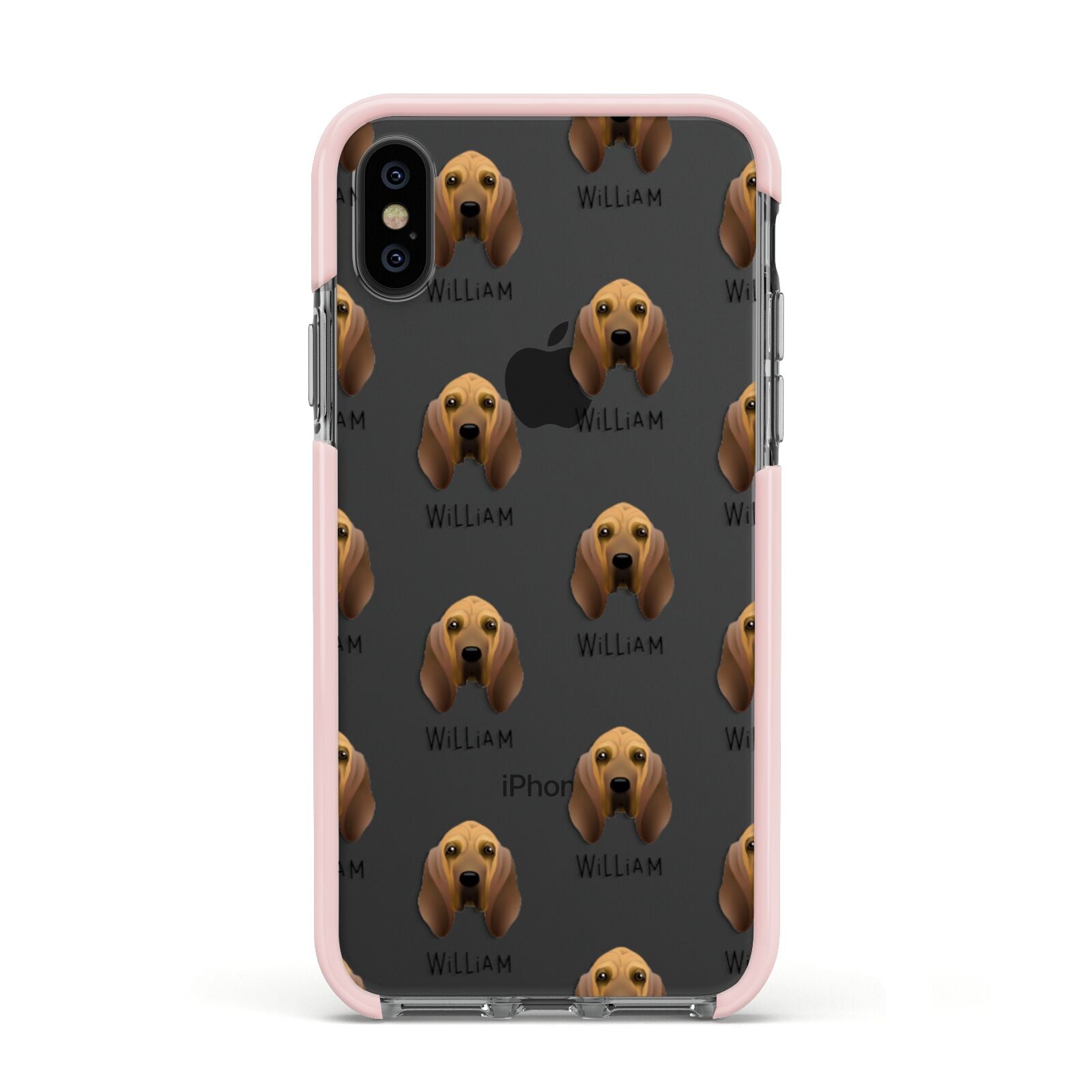 Bloodhound Icon with Name Apple iPhone Xs Impact Case Pink Edge on Black Phone