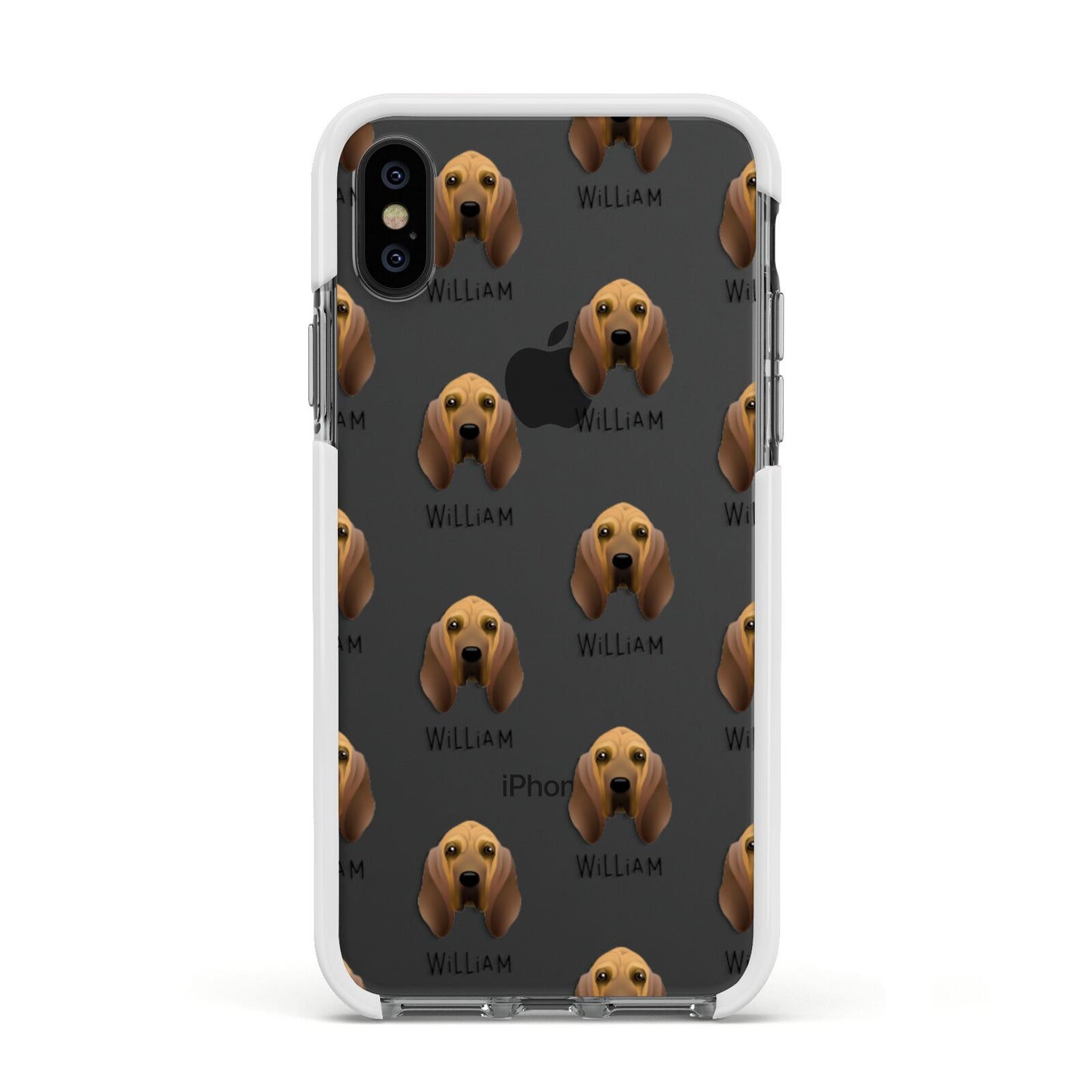 Bloodhound Icon with Name Apple iPhone Xs Impact Case White Edge on Black Phone