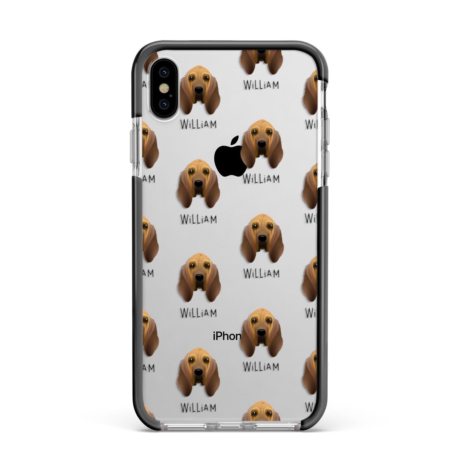 Bloodhound Icon with Name Apple iPhone Xs Max Impact Case Black Edge on Silver Phone