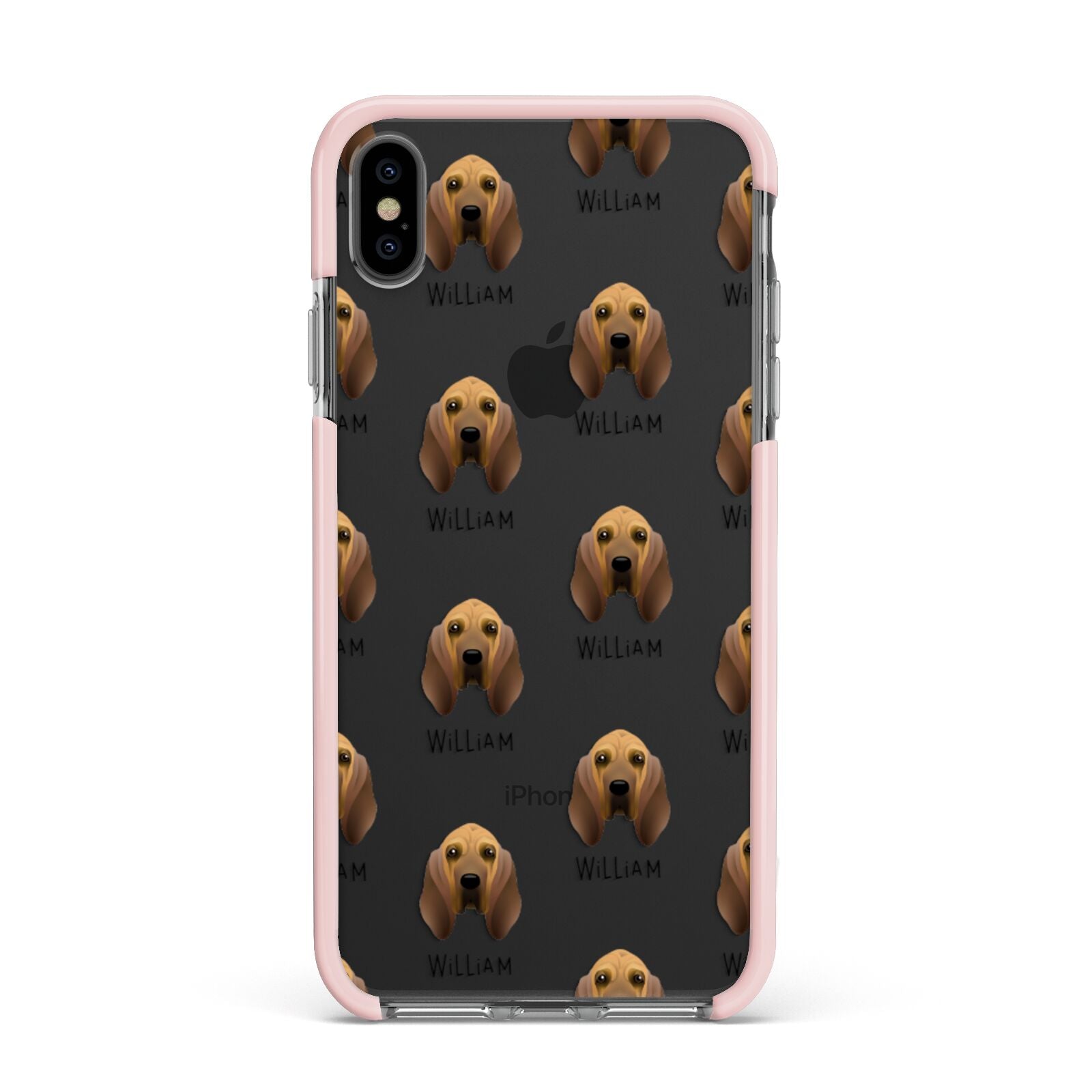 Bloodhound Icon with Name Apple iPhone Xs Max Impact Case Pink Edge on Black Phone