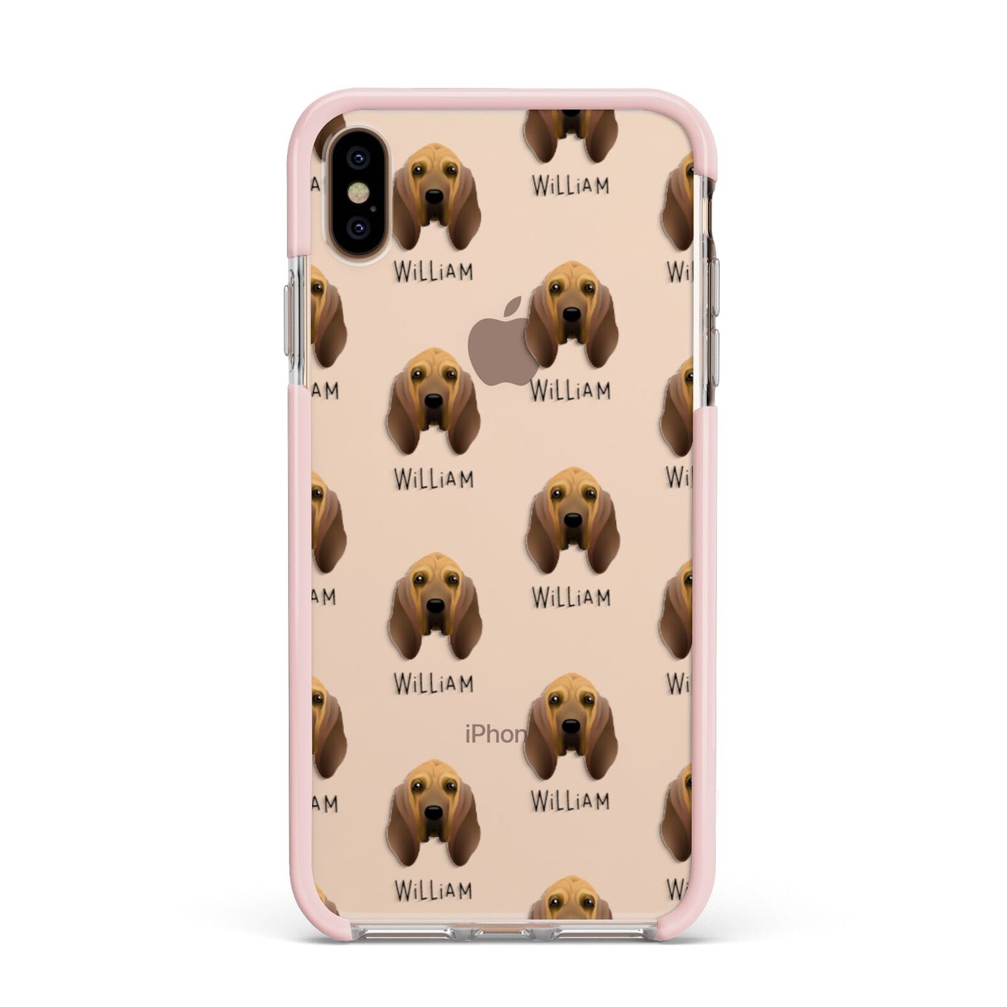 Bloodhound Icon with Name Apple iPhone Xs Max Impact Case Pink Edge on Gold Phone