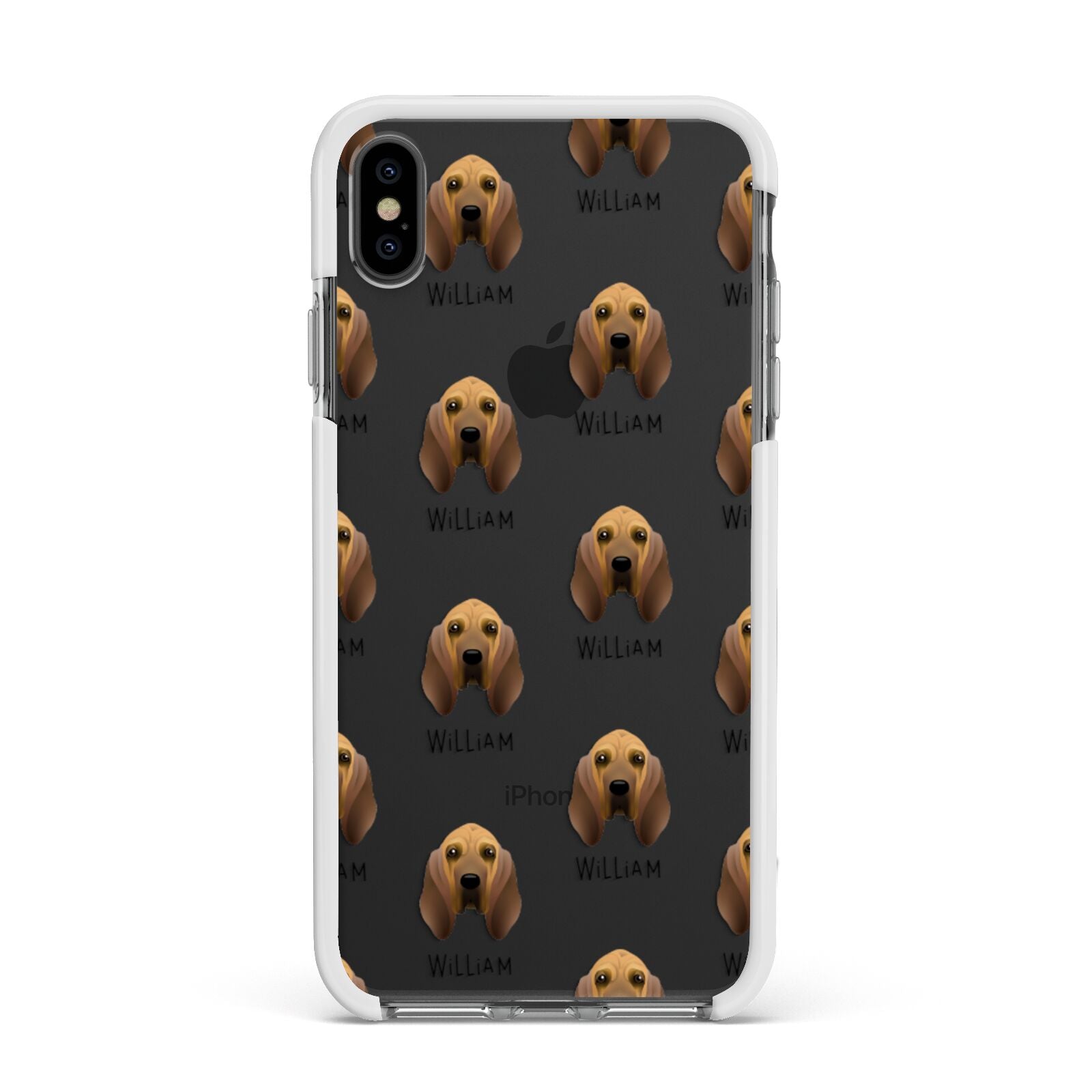 Bloodhound Icon with Name Apple iPhone Xs Max Impact Case White Edge on Black Phone