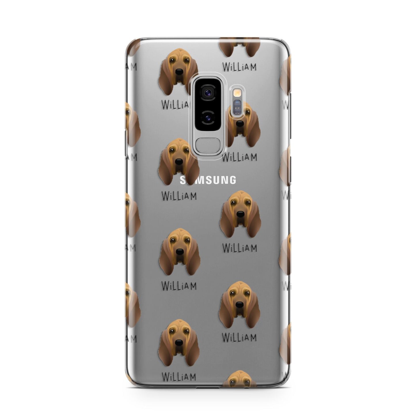 Bloodhound Icon with Name Samsung Galaxy S9 Plus Case on Silver phone