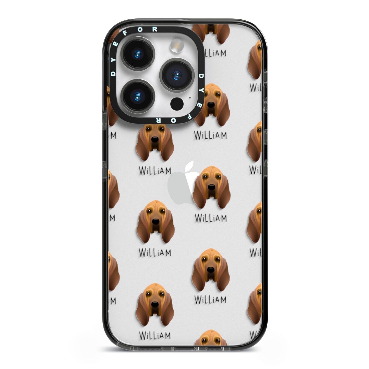 Bloodhound Icon with Name iPhone 14 Pro Black Impact Case on Silver phone