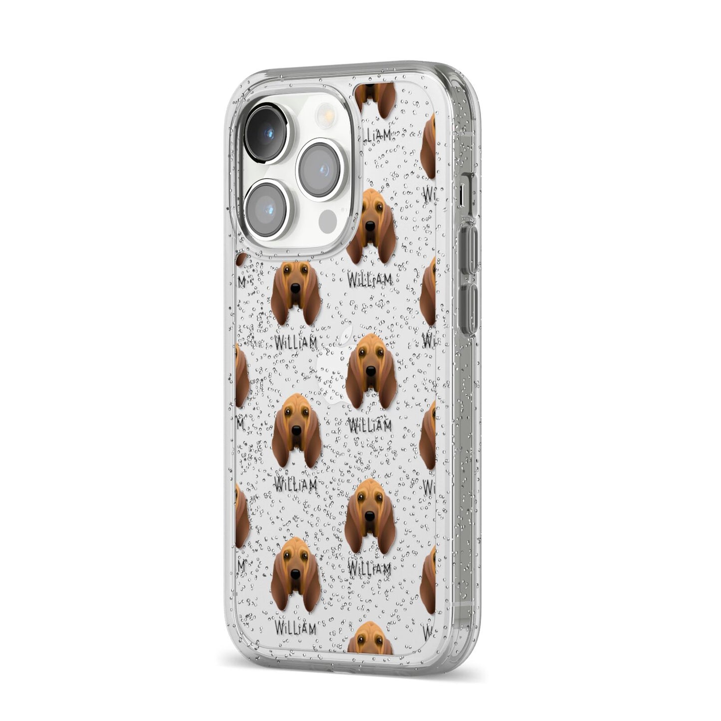 Bloodhound Icon with Name iPhone 14 Pro Glitter Tough Case Silver Angled Image