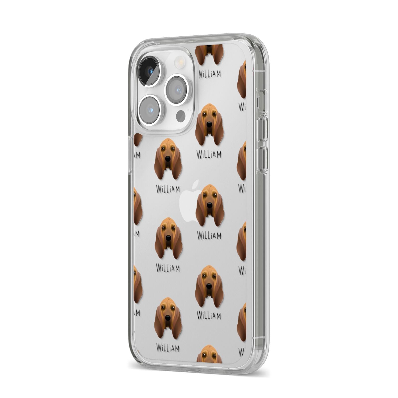 Bloodhound Icon with Name iPhone 14 Pro Max Clear Tough Case Silver Angled Image