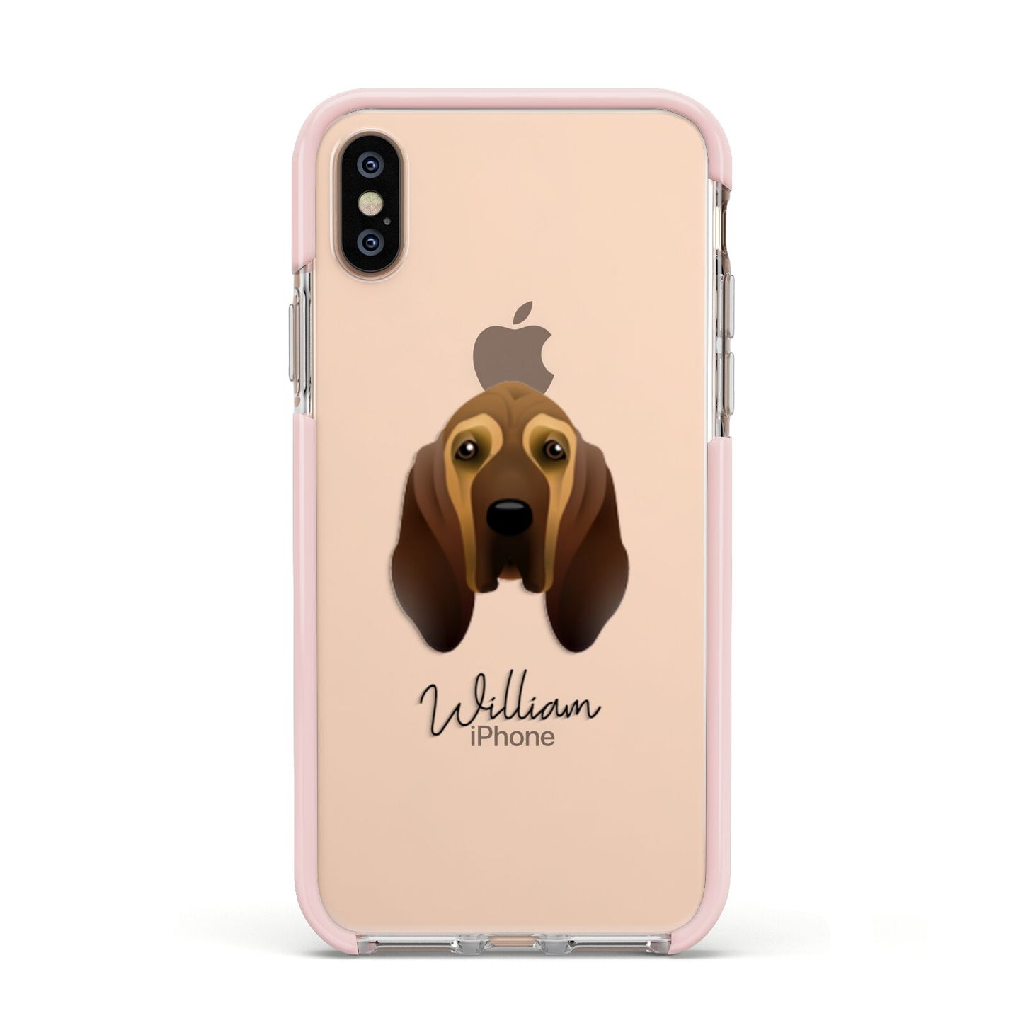 Bloodhound Personalised Apple iPhone Xs Impact Case Pink Edge on Gold Phone